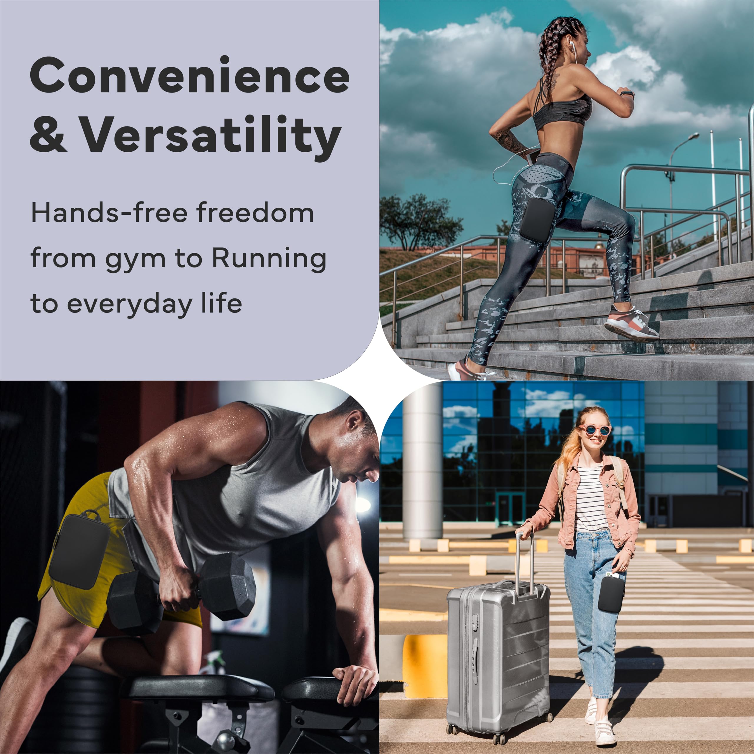 Lauf-Handyhalterung für Männer und Frauen – Patentierte freihändige Oberschenkel-Lauftasche für Handy, Reisen und Fitnessstudio, magnetische Beintasche, Jogging-Tasche, Schwarz , S, Sportlich