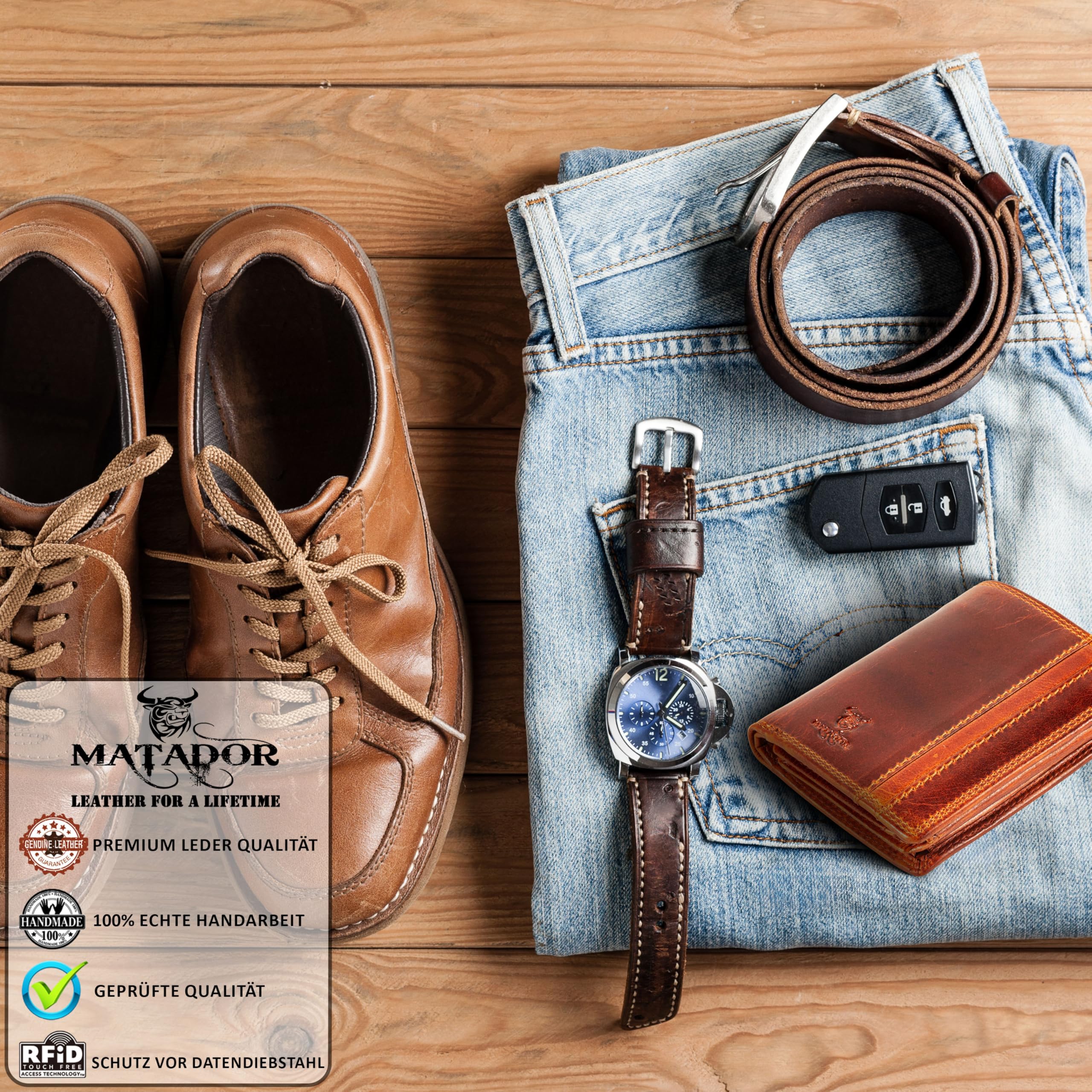 Matador Portafoglio da Uomo in Pelle Con Protezione RFID - Vintage Marrone