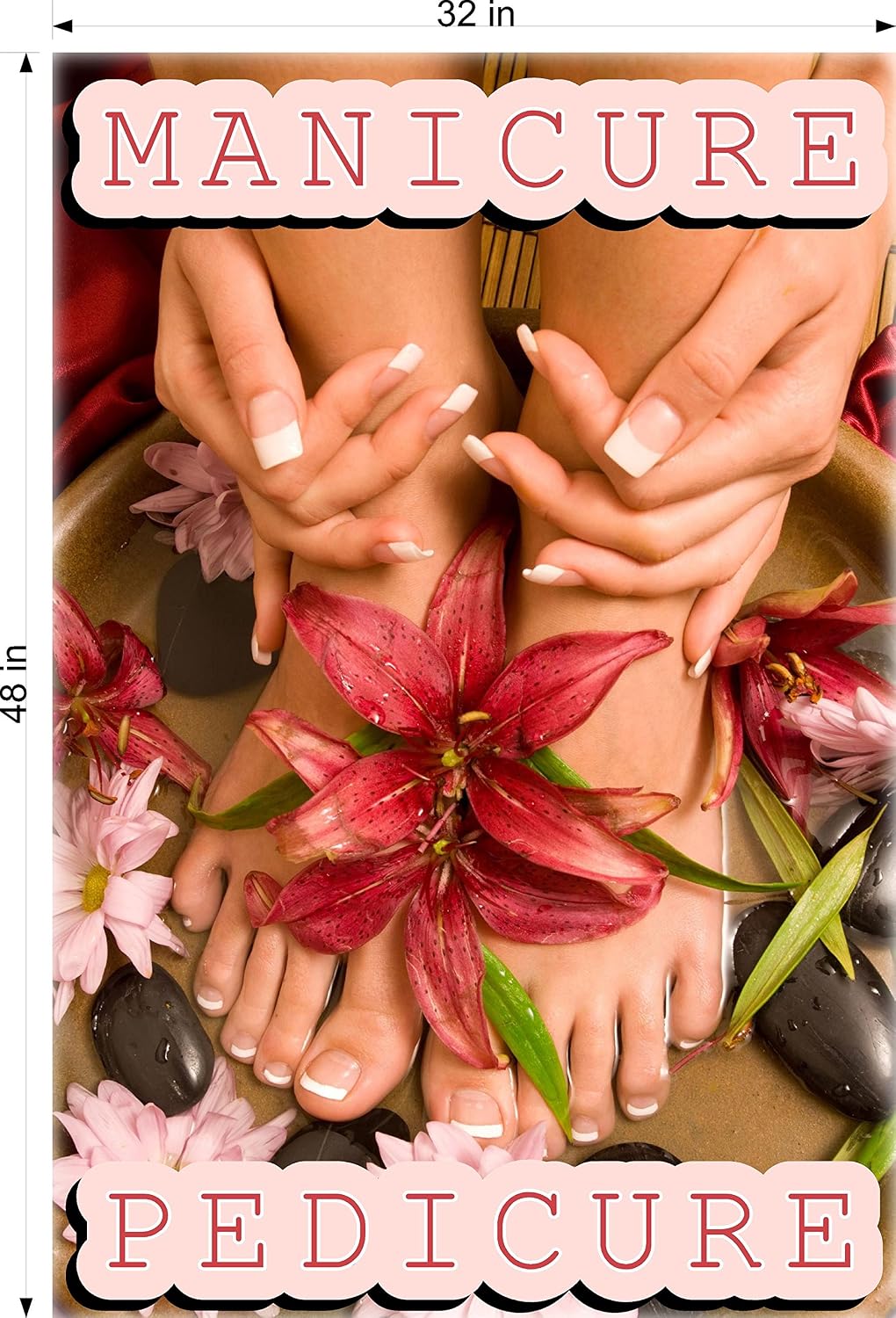 Pedicure & Manicure XIV Services Nail Salon Sign Advertising Marketing Décor Vertical (Perforated 70/30 See-Through Window Mesh Vinyl Sign [Outdoors], 48")