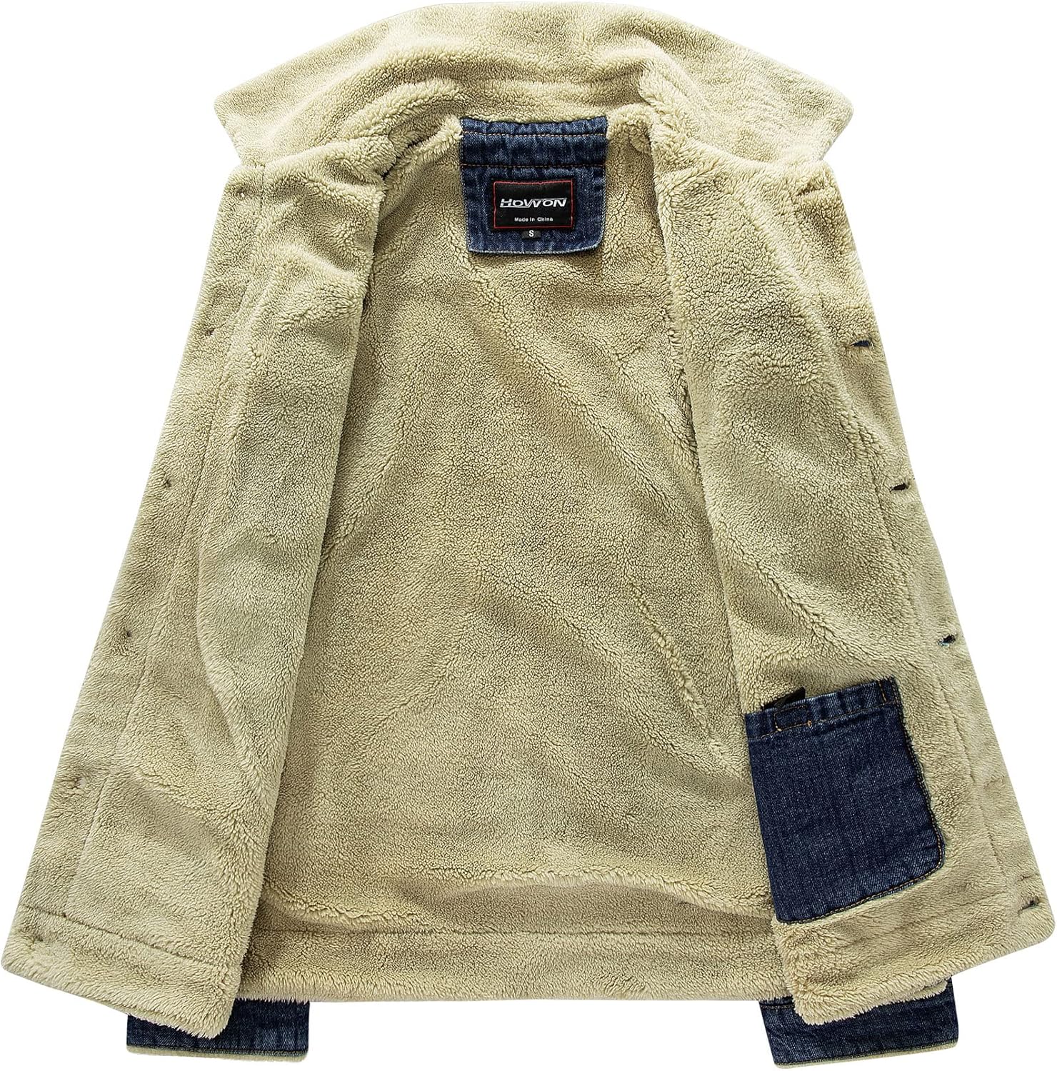 HOW'ON Men's Plus Cotton Warm Fur Collar Sherpa Lined Denim Jacket Button Down Classy Casual Quilted Jeans Coats Outwear - Image 3
