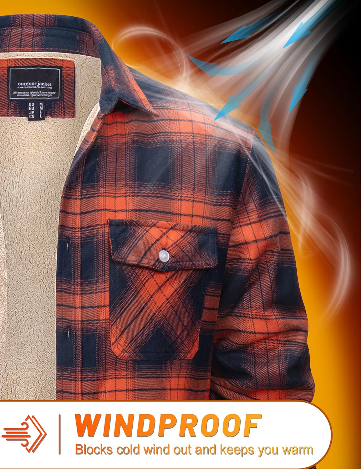 Cotrasen Men's Flannel Shirt Jacket Cotton Plaid Sherpa Lined Fleece Button Down Jacket Coat for Men with 5 Pockets - Image 4