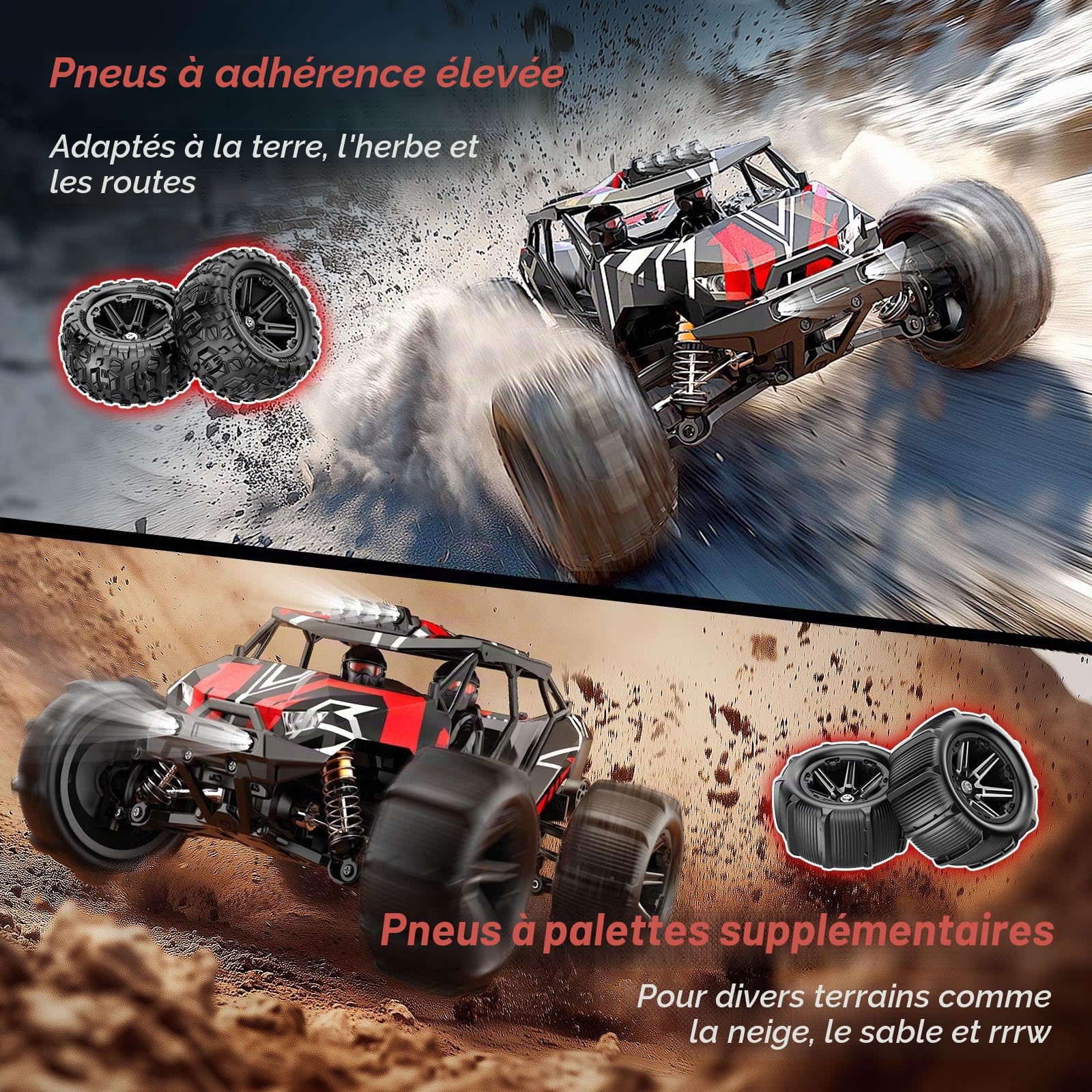 Voiture Télécommandée Adulte Brushless 1:14, RC Car 4x4 68 km/h avec Roll Cage et Châssis Renforcé, 2 Batteries LiPo 2S, Double Jeu de Pneus, Voiture Radiocommandée Compatible 3S