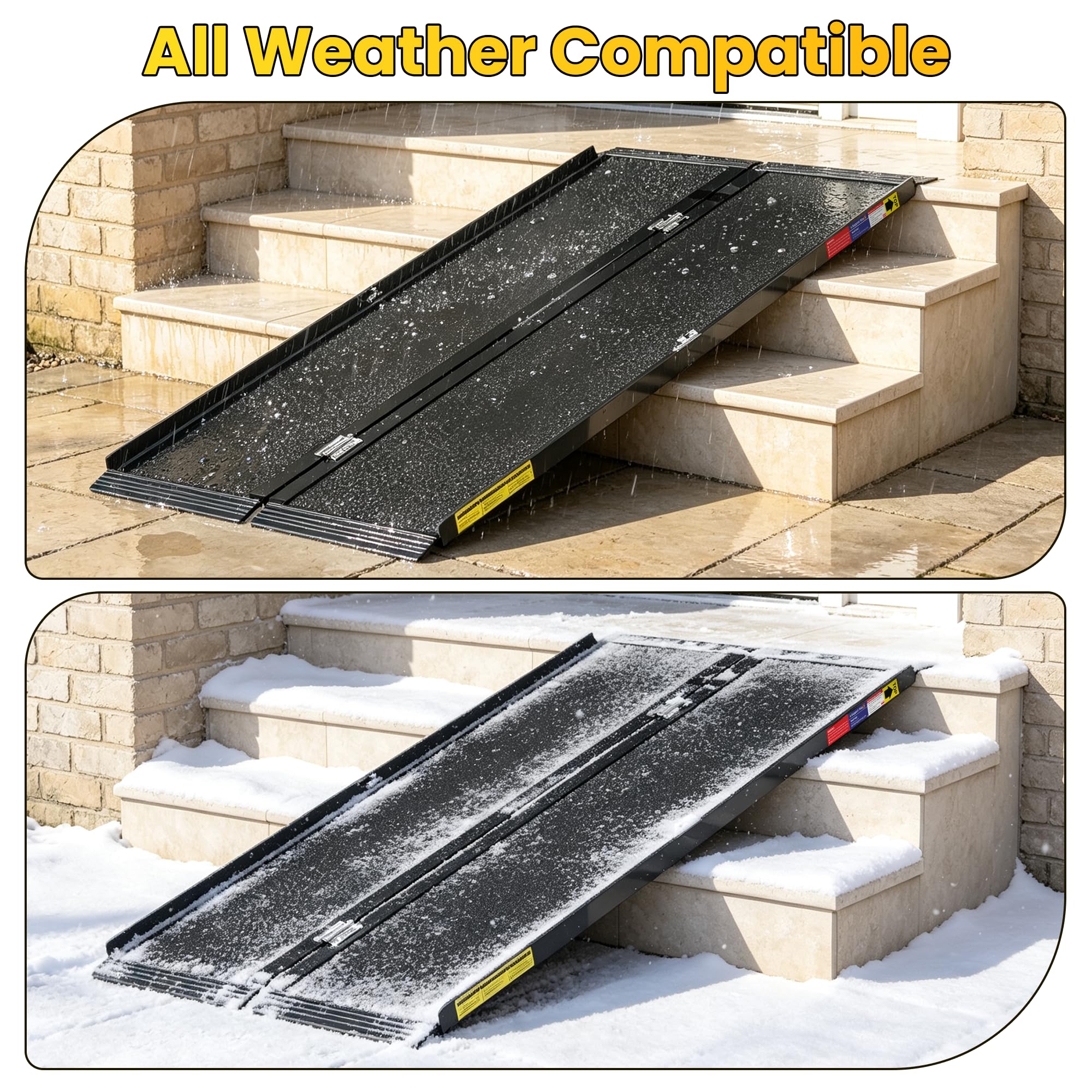 Nelyrho Rampa plegable de aluminio para silla de ruedas de 5 pies, superficie antideslizante, diseño de bloqueo rápido, rampa de umbral portátil para escalones y puertas del hogar, color negro