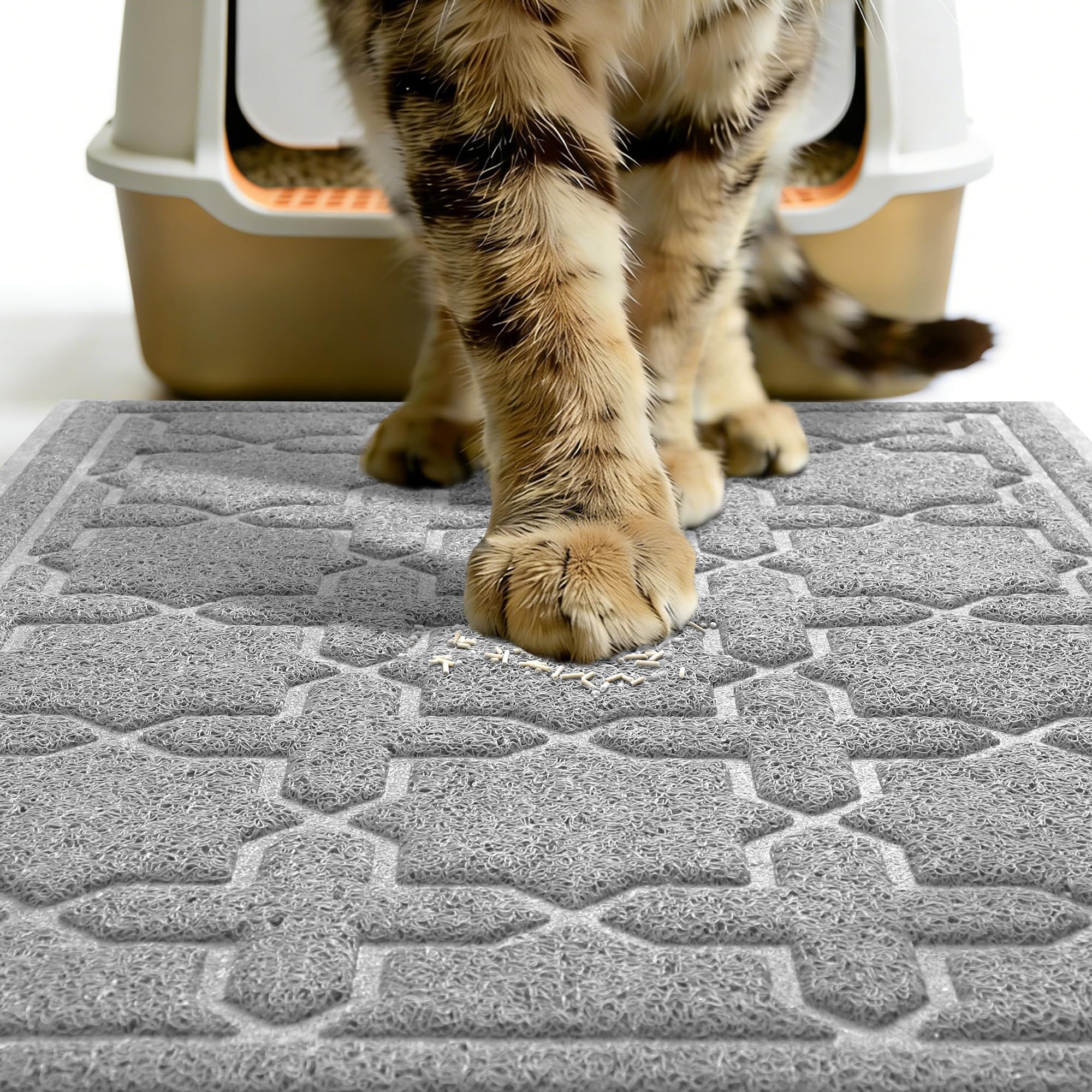 Yimobra Cat Litter Mat, Litter Trapping Waterproof Non Slip PVC Mat, Scatter Control Easy Clean for Litter Box, 24"x20", Grey