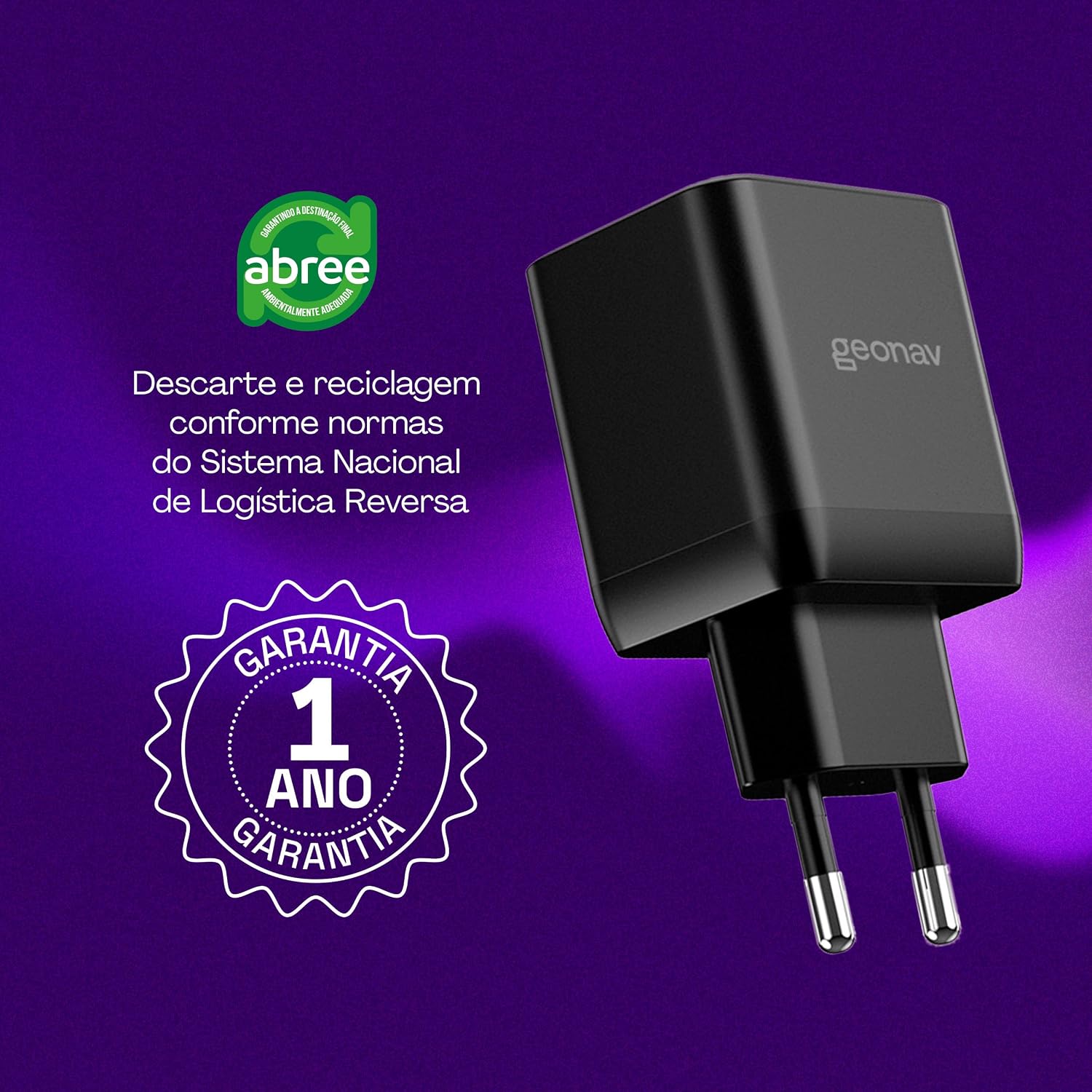 Geonav Carregador Universal SuperPower GaN Duo, 35W, 2 X USB-C Power Delivery, CH35PDBK, Preto