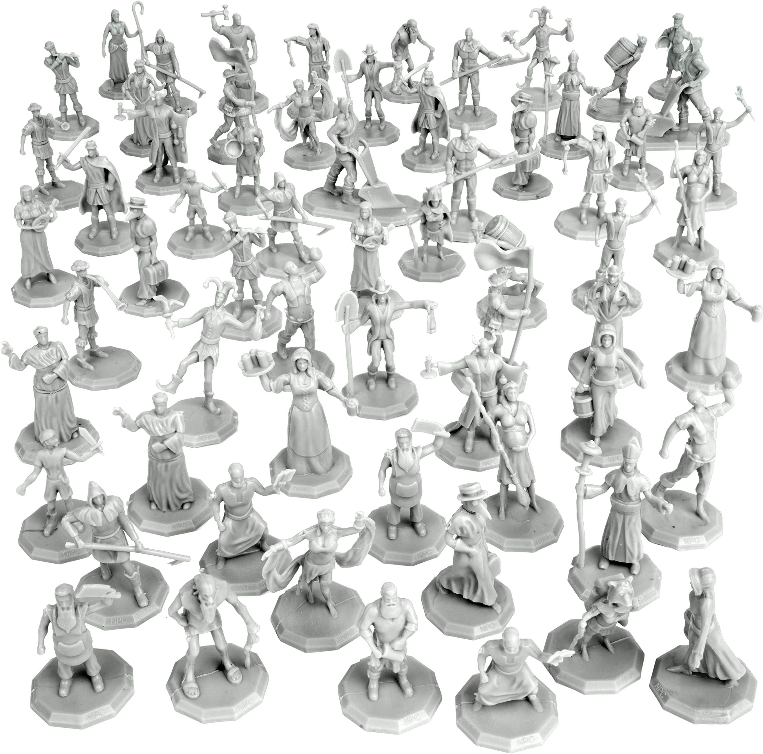 Townsfolk Mini Fantasy Figures Set- 64 Fully-Paintable Miniatures (2X of 32 Unique Sculpts) - 1" Hex Nobility, Merchants, and More - Compatible w DND Dungeons Dragons, Pathfinder, RPG Tabletop Games