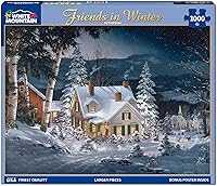 Vista 2 de White Mountain Puzzles Friends in Winter - Rompecabezas de 1000 piezas