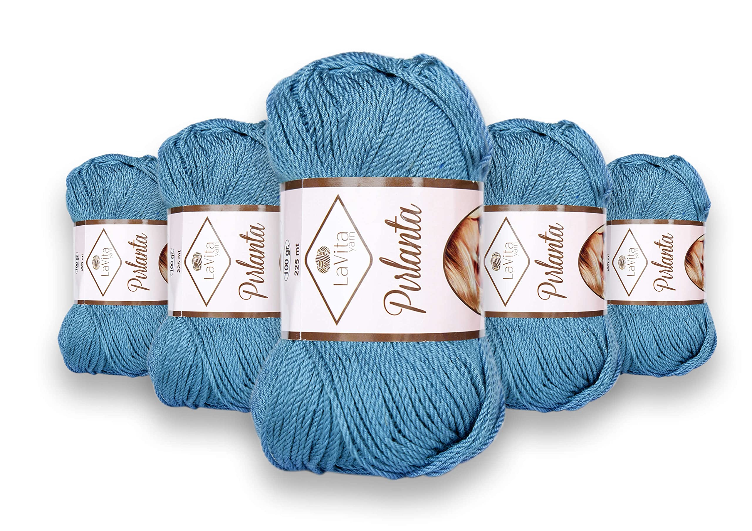 LaVita YarnPIRLANTA Hand Knitting Yarn, 5-Pieces Pack, 100% Micro Acrylic Sports Yarn, 1 Ball 100gr, 246yds (9767)