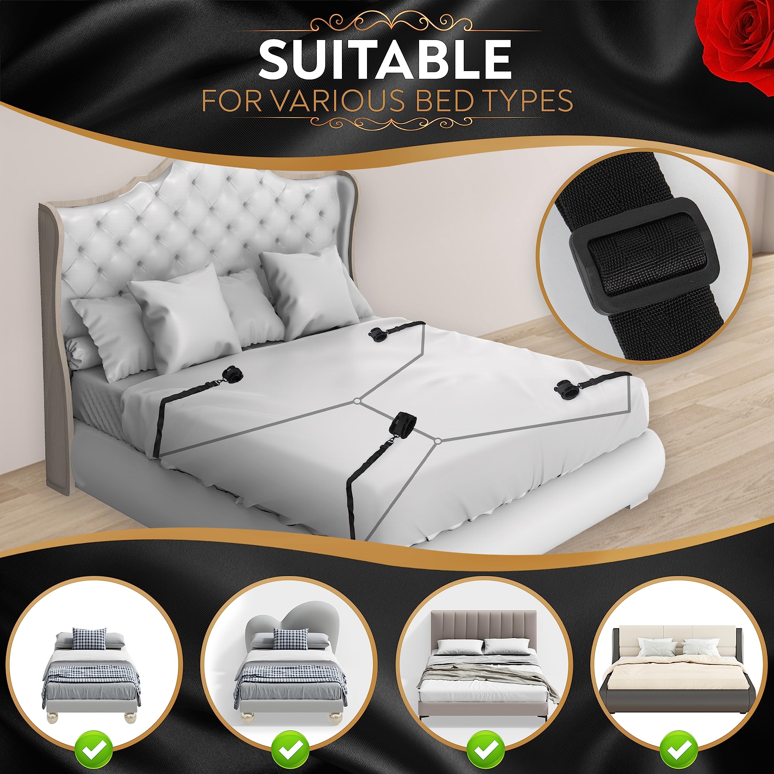 Sujeciones de cama DaniChou® Premium, extra felpa y mosquetón exclusivo, juego de ataduras y bondage, juguetes sexuales para cama, juego de bondage, juego BDSM para parejas, juego de juguetes
