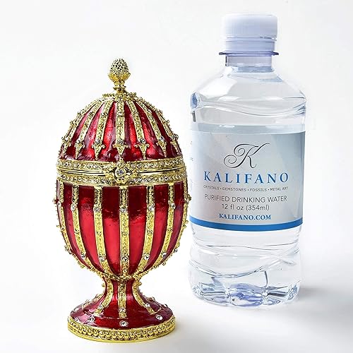 Miniatura 4 de KALIFANO Red Faberge Egg - Joyero con cristales Swarovski y piedras preciosas hechas para almacenamiento, organización y exhibición, hecha a mano