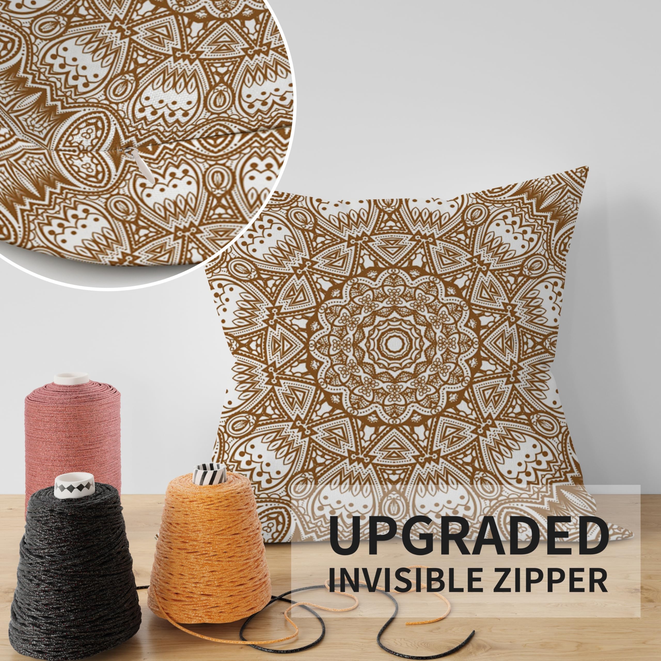 ggaimwf Moroccan Cushion Covers 45x45cm Ochre Ethnic Boho Cushions Indian Style Abstract Mandala Arabesque Meditation Hippie Modern Throw Pillow Cover for Sofa Living Room Bed Pillowcase Set of 2 - Image 4