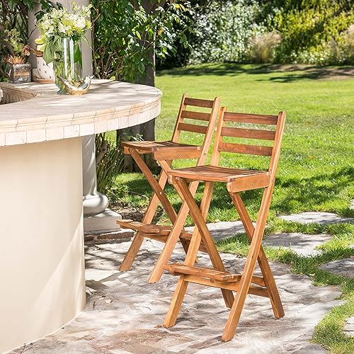 Miniatura 3 de Christopher Knight Home Tundra - Juego de 2 taburetes plegables de madera para exteriores, color natural