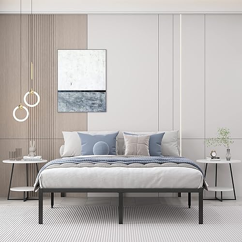 Marco de cama King de metal de 14 pulgadas, plataforma negra resistente con soporte de listones de acero, fácil montaje, sin ruido, marcos de cama