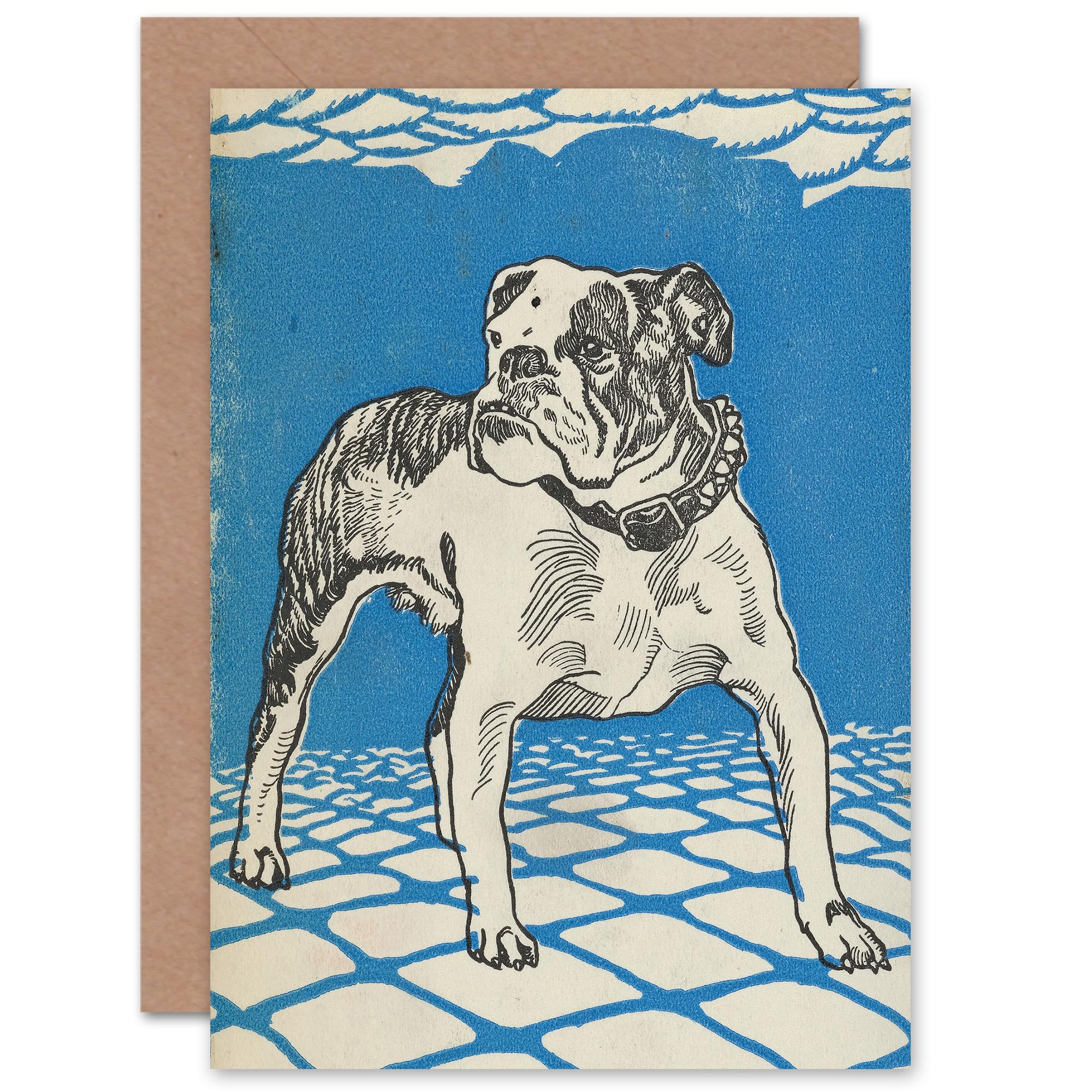 Artery8 Boxer Dog Vintage Retro for Him or Her Man Woman for All Occasions Blank Art Greeting Card