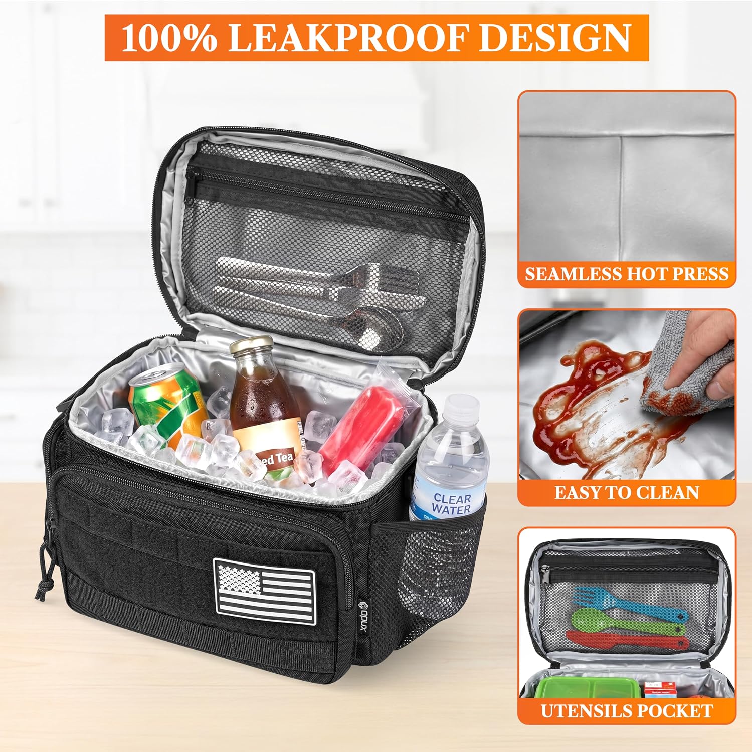 opux Tactical Lunch Box for Men, Leakproof Work Cooler Bag, Black, Medium image 4