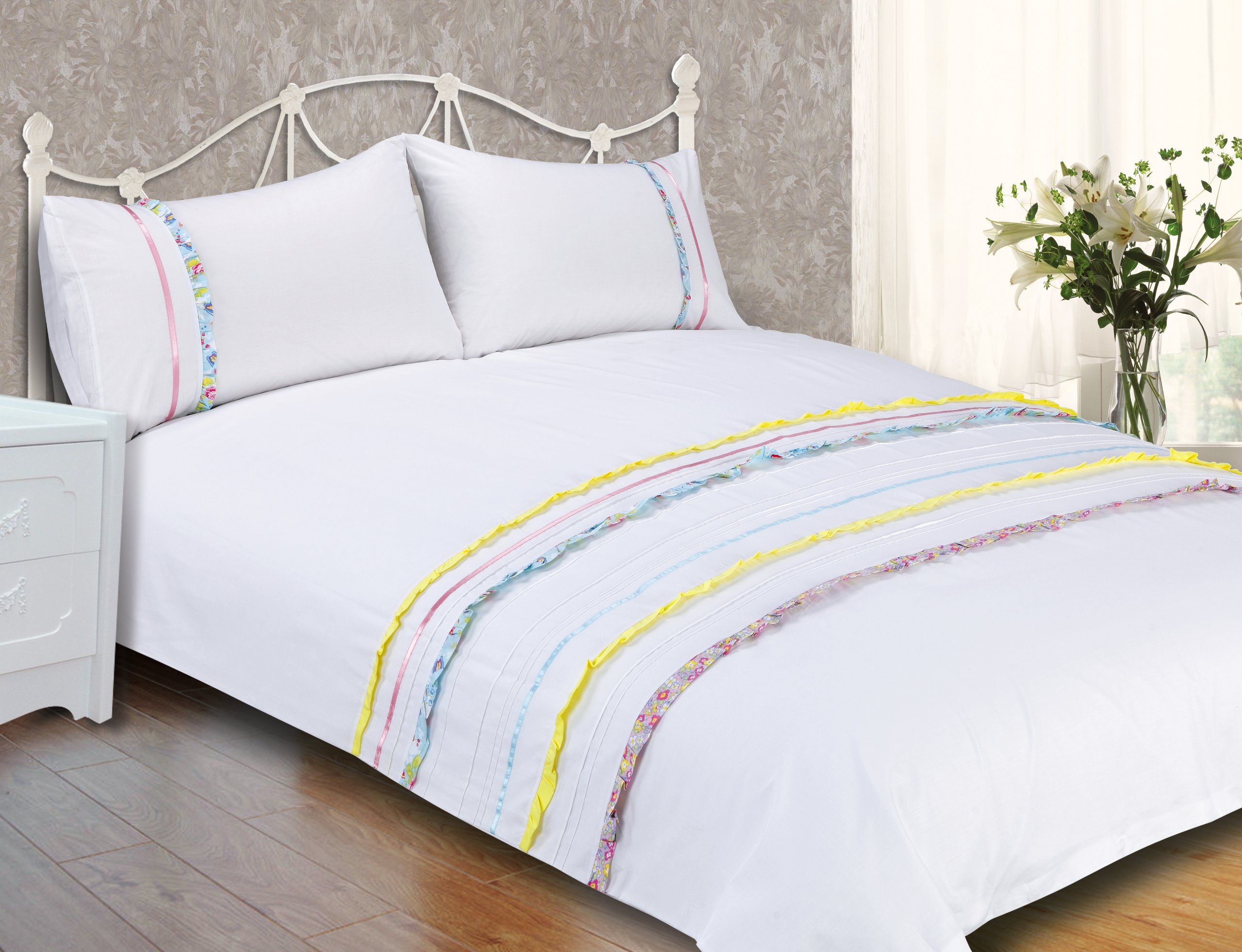 Ashley Mills Single Bed Ruffles Stripe Floral Duvet/Quilt Cover Bedding Set