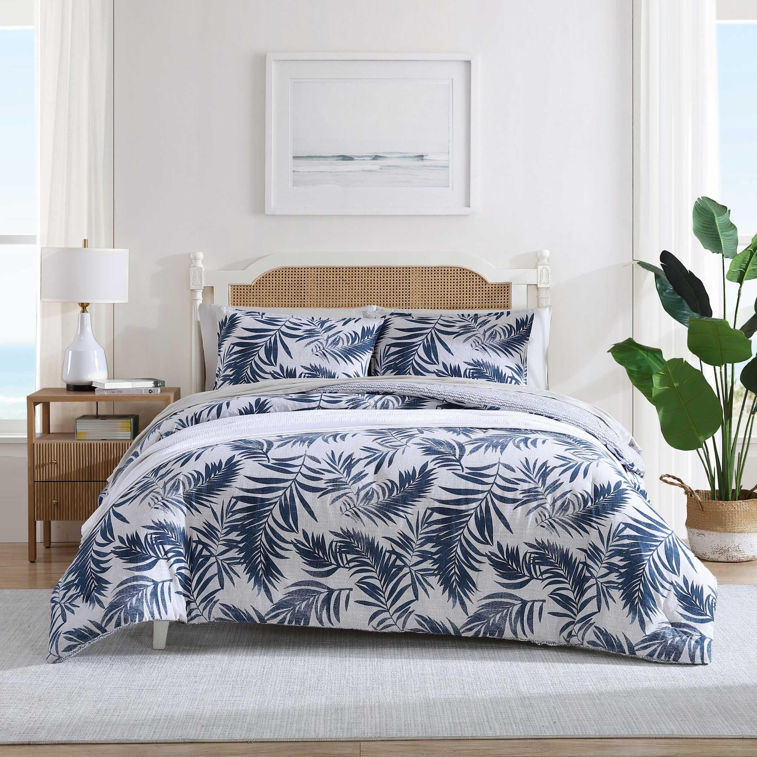 Taie d'oreiller Nautica coton bleu marine pour lit double de style tropical