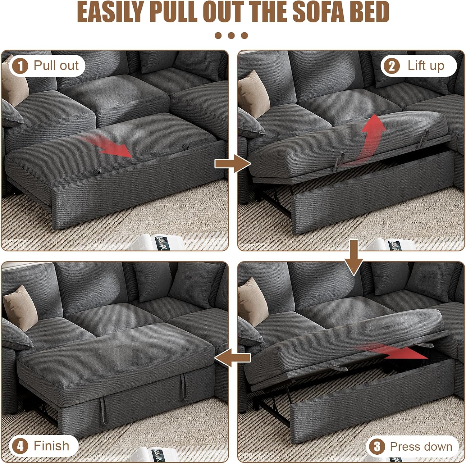 Loveseat Sofa with Pull Out Couch Bed, 2-in-1 Convertible 2 Seater Sleeper Sofa with Removable Sofa Cover, Sectional Couches for Small Spaces Living Room Apartment