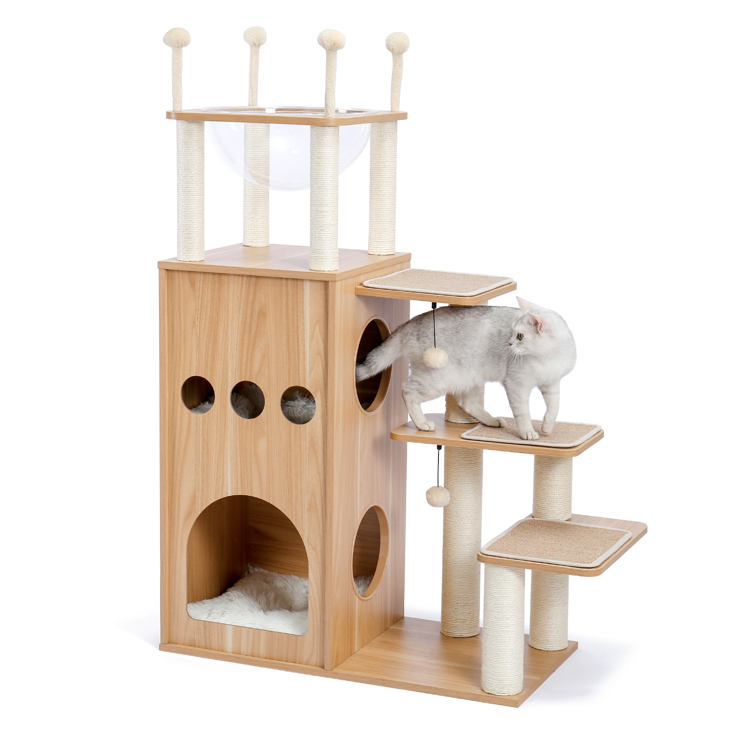 今日の超目玉 木製キャットタワー 据え置き 猫タワー 透明宇宙船付き 木製タイプc ペット遊び場 運動不足解消 お手入れ簡単 おもちゃ 展望台 猫爪とぎ ねこハウス 多頭飼い 猫用品 Indonesiadevelopmentforum Com