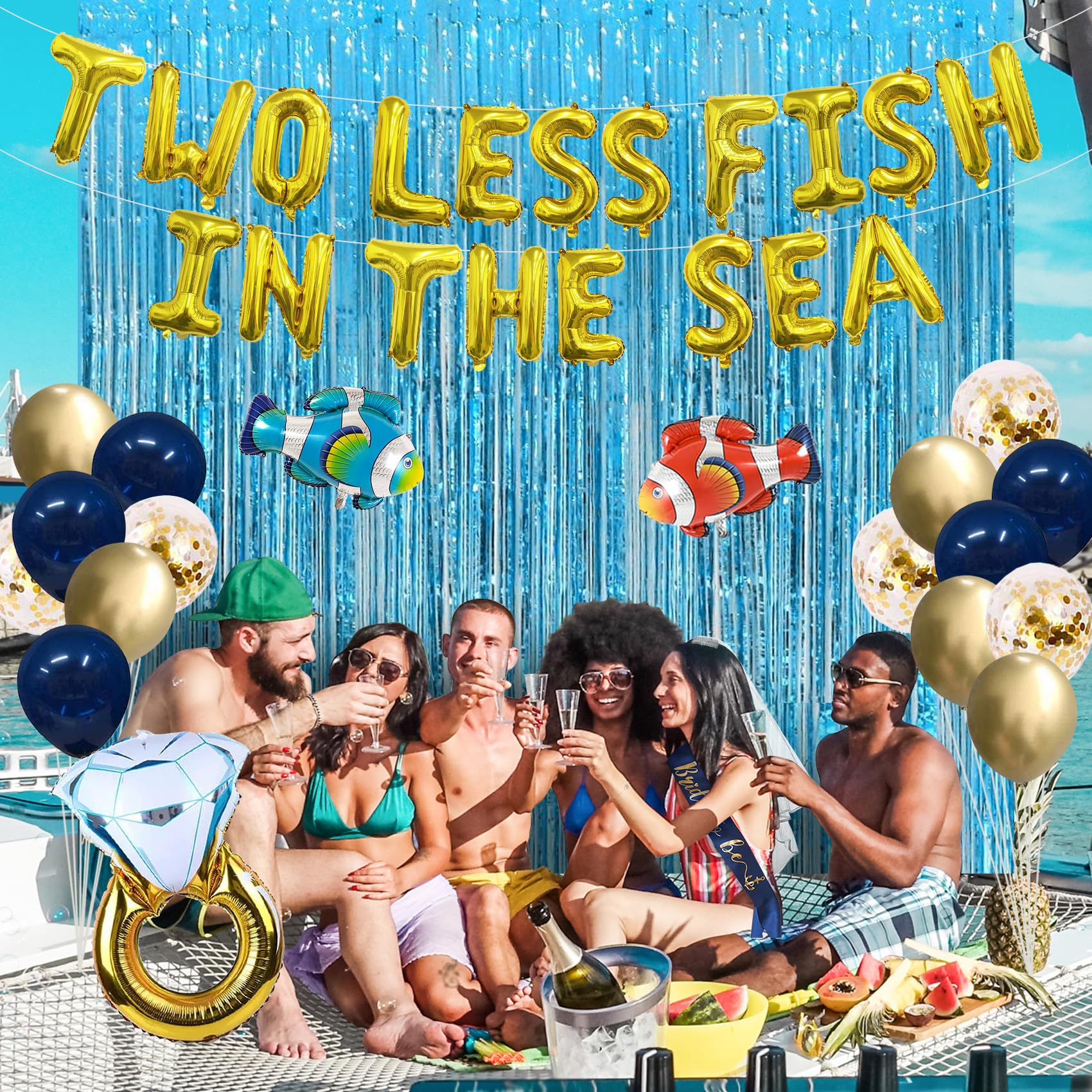 Two Less Fish In The Sea Nautical Bachelorette Party Decorations Favors Beach Wedding Banner Nautical Bridal Shower Decorations Bachelor Party Decorations Cruise Engagement Decorations Just Married