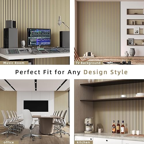 Miniatura 4 de Casaphoria Paneles de pared acústicos, 4 piezas de 23.6 x 23.6 pulgadas, paneles de pared 3D insonorizados, paneles de pared de listones de madera