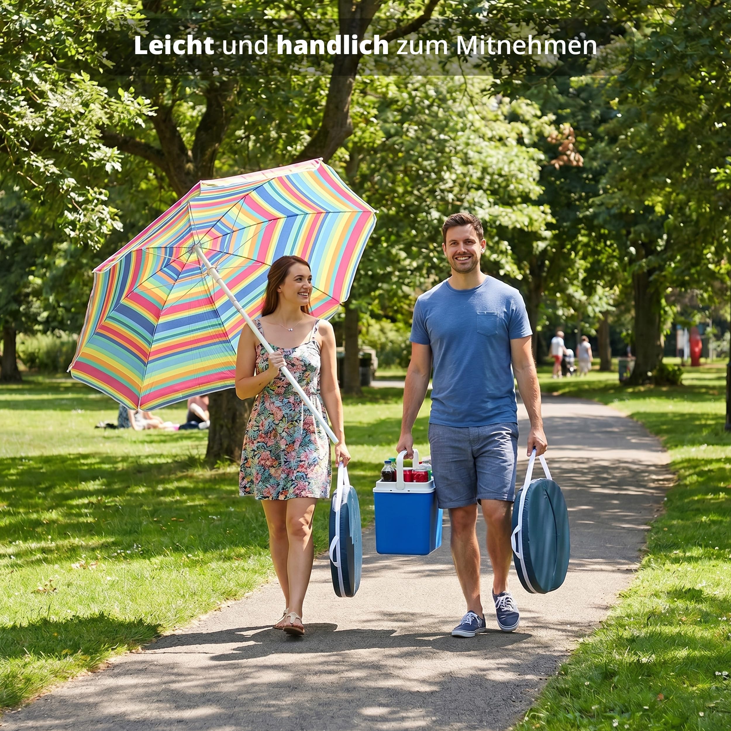 KHG Sitzkissen 2 Stück blau, Strandliege mit Verstellbarer Rückenlehne | faltbarer Bodenstuhl aus Polyester und Stahl-Gestell mit Schulterriemen für Strand, Park usw, 2 kg 55x5x75 cm