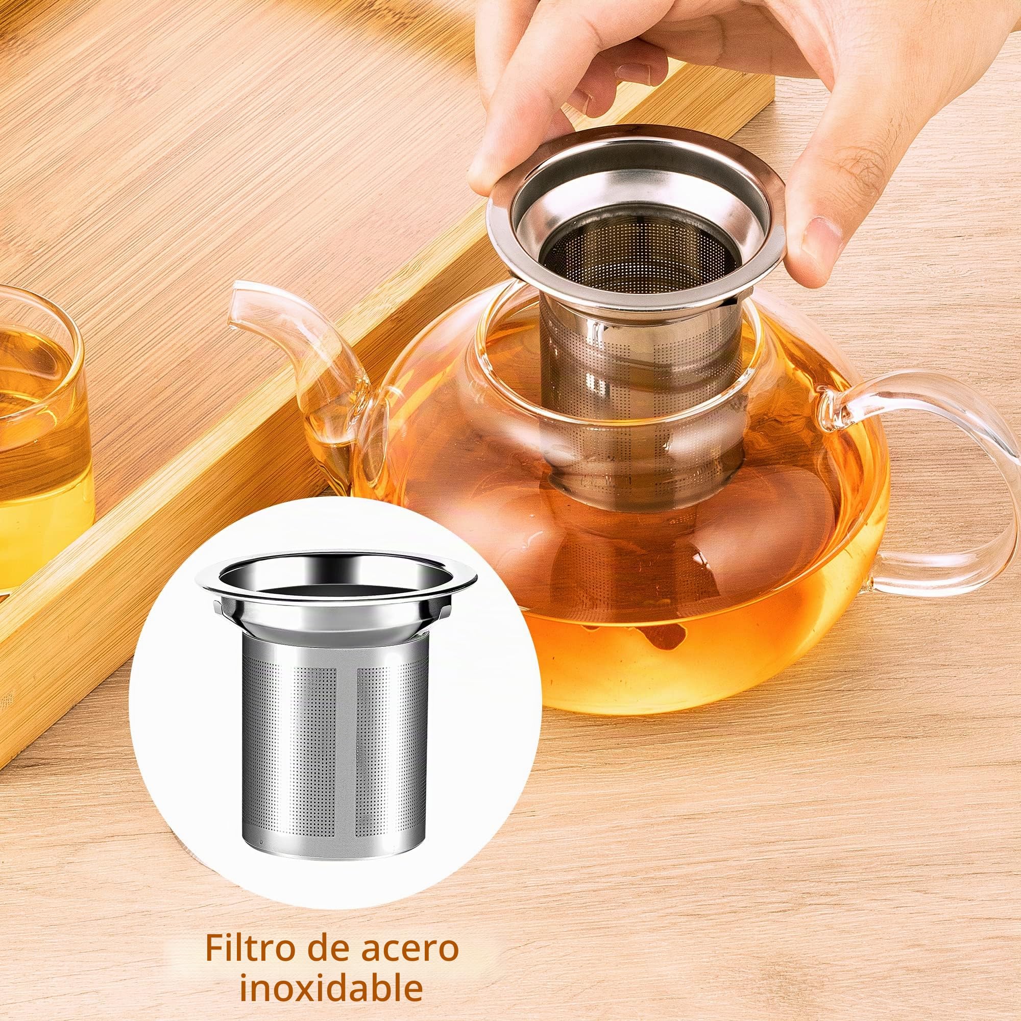 AdelDream Tetera de cristal con infusor (1200 ml+calentador de té)
