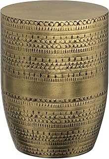 SIMPLIHOME Johnsen Metal Table - 15 inch Wide Solid Iron Drum Accent Table in Antique Gold with Tribal Pattern, Round Boho End Table for Living Room, Bedroom, or Home Office, Fully Assembled