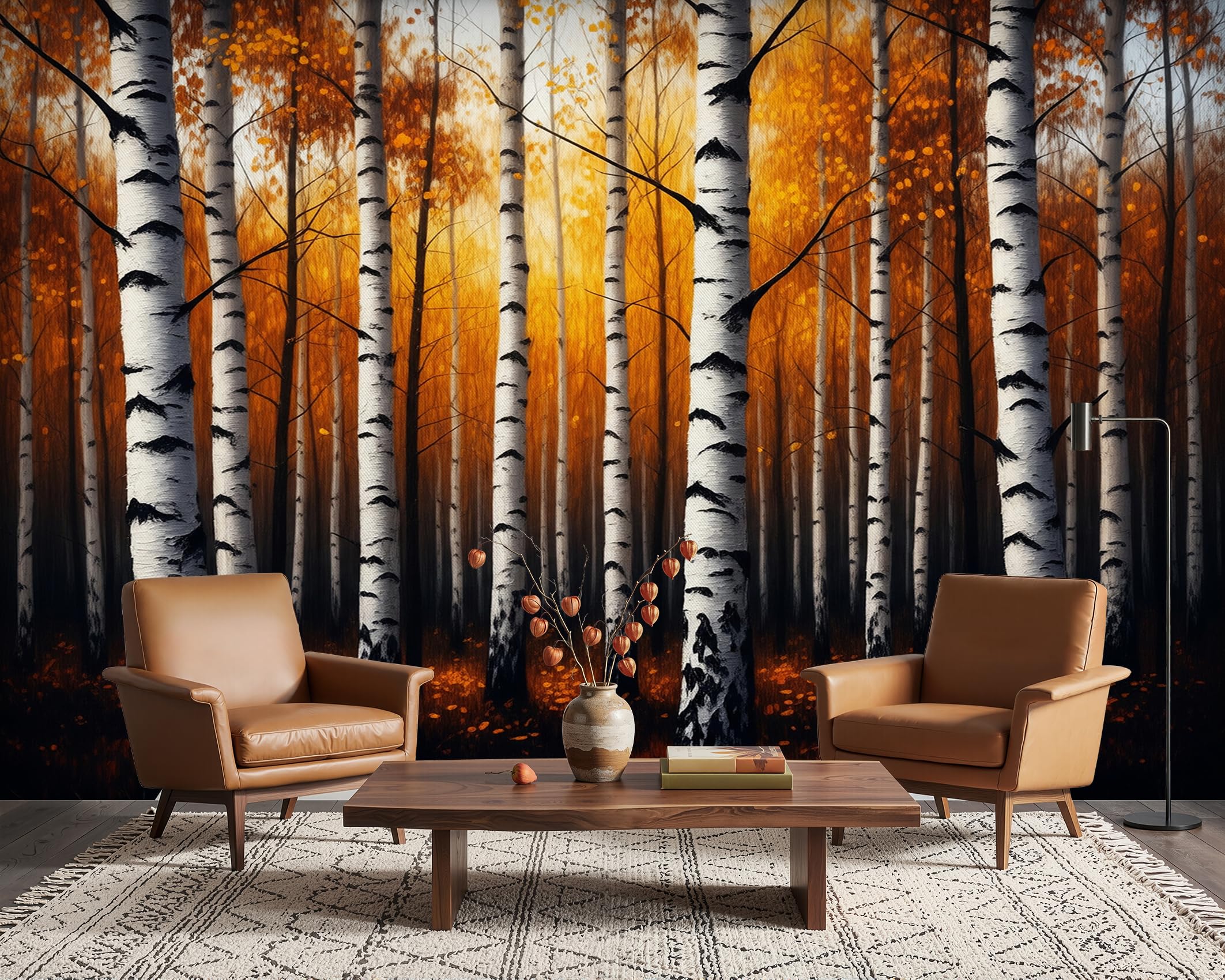 PaxGloz Autumn Forest Photo Wallpaper, Birch Tree Wall Mural for Living Room & Bedroom, Non-Woven Decorative Wall Art 100x70 cm
