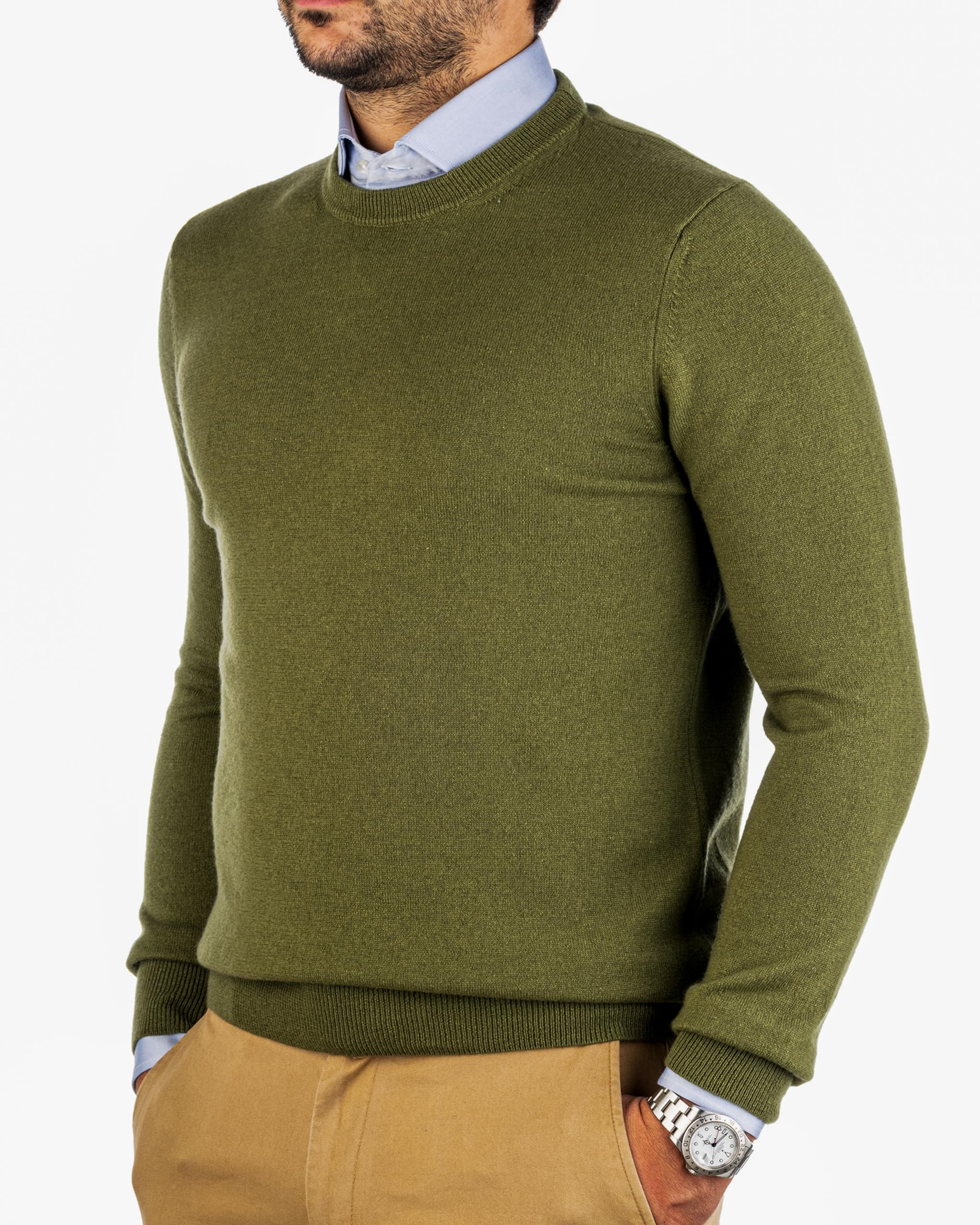 Suéter de Cuello Redondo para Hombre, Jersey de Invierno de Manga Larga, Cálido, Compuesto por 5% Cachemira, 25% Lana, 30% Viscosa y 40% Poliamida