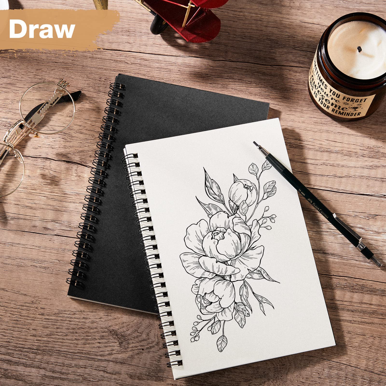 Epakh Paquete de 36 cuadernos en espiral en blanco, sin forro, tamaño A5, tapa suave, cuaderno de bocetos, bloc de notas, 100 páginas/50 hojas, 8.3 x 5.5 pulgadas (negro)
