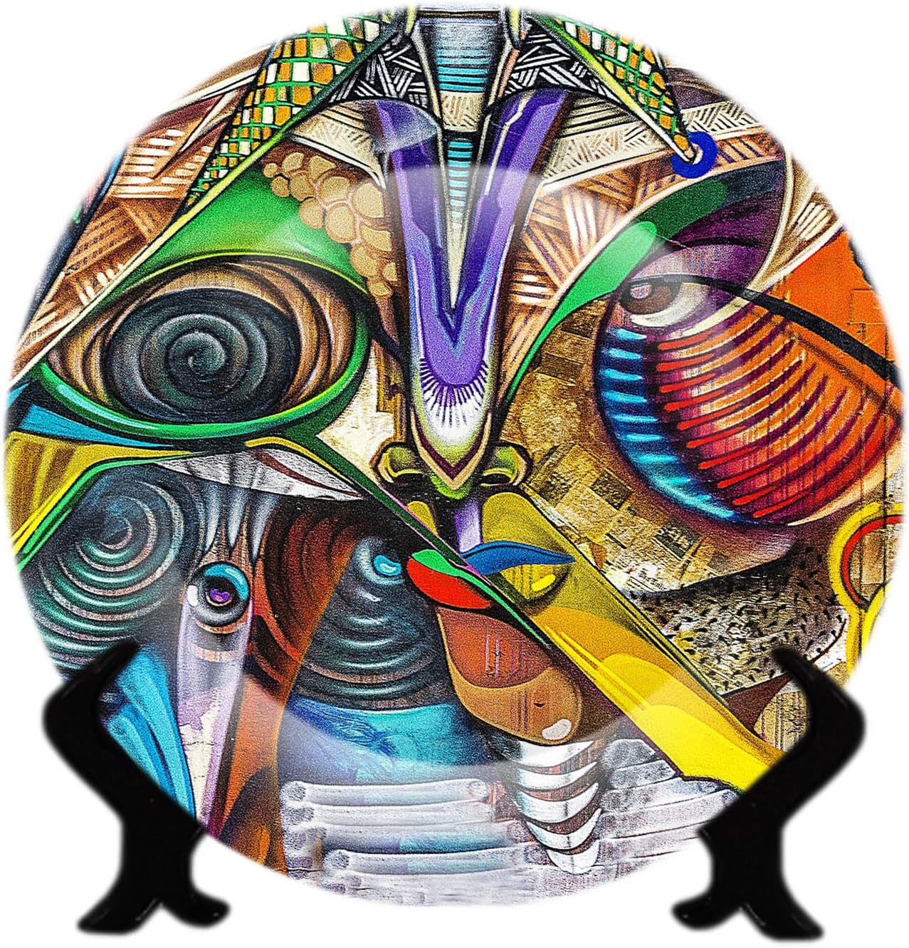 Copia Rare Handcrafted Multicolour Abstract Design Ceramic Decorative Plate/Platter with Stand