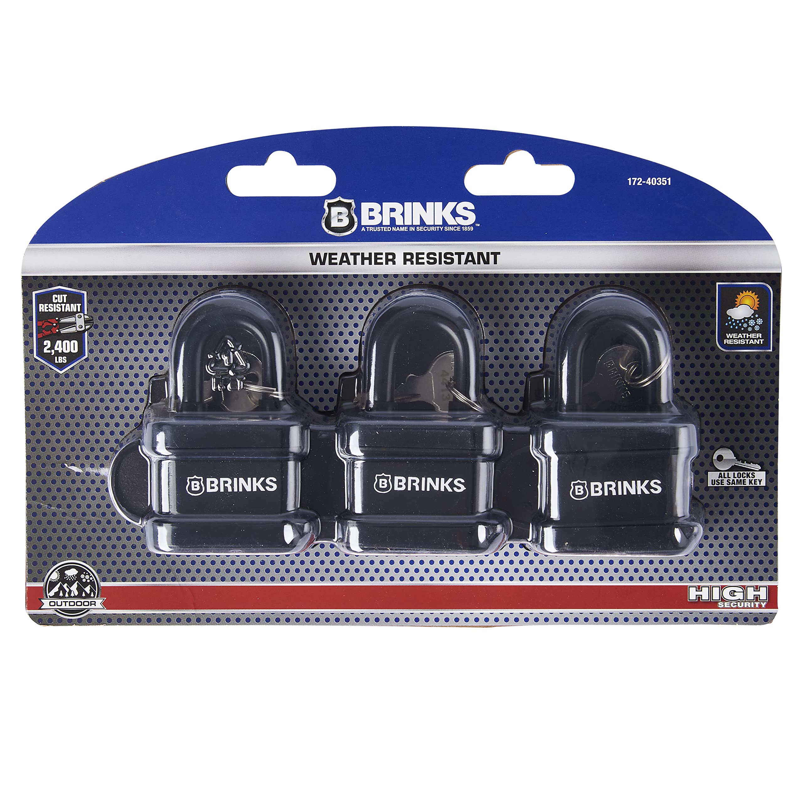 BRINKS 172-40351 Candado de acero laminado resistente a la intemperie (paquete de 3), 40 mm