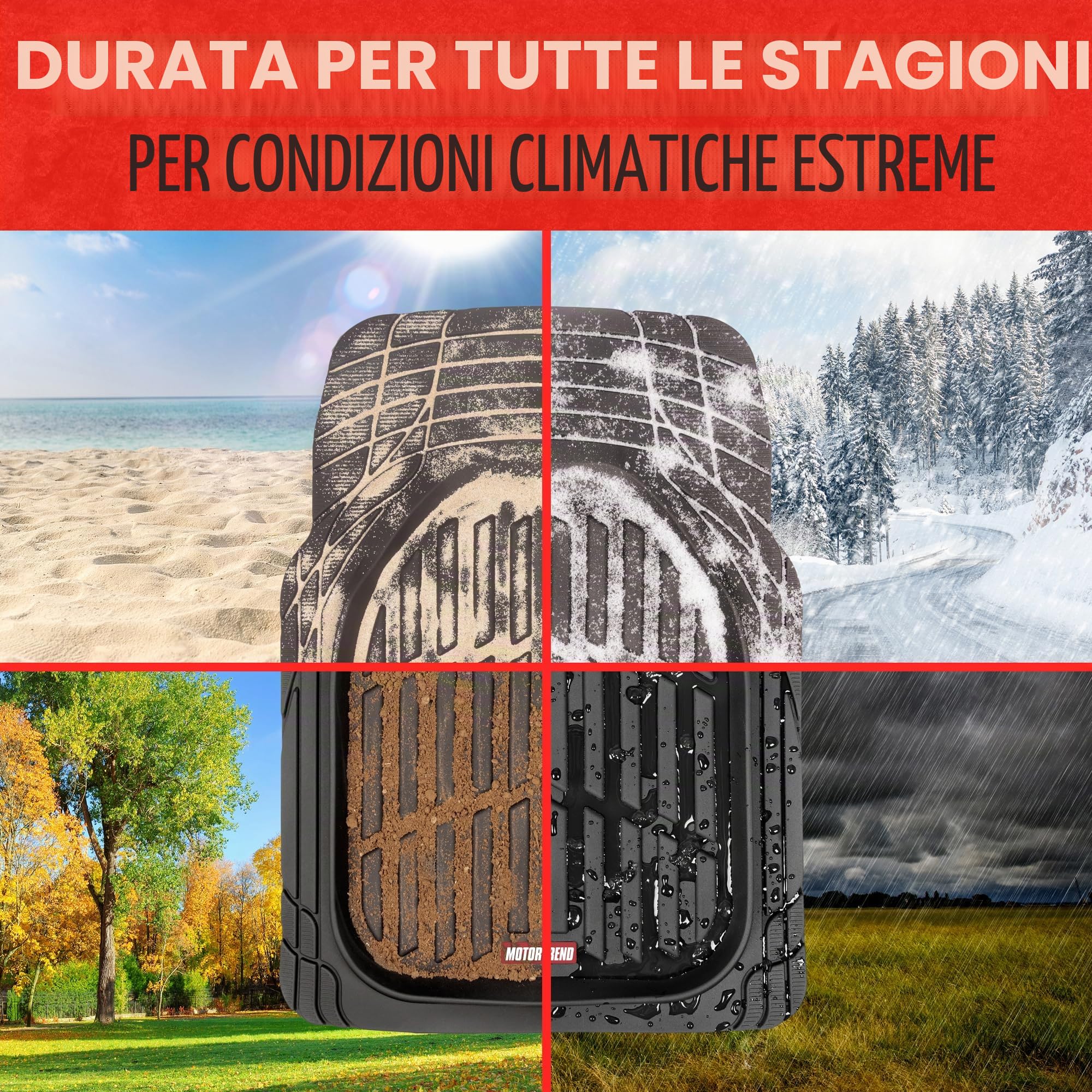Motor Trend 923-BK - Tappetini in Gomma per Auto, SUV, Camion e furgoni, Protezione per Tutte Le Condizioni atmosferiche, con Bordo Universale