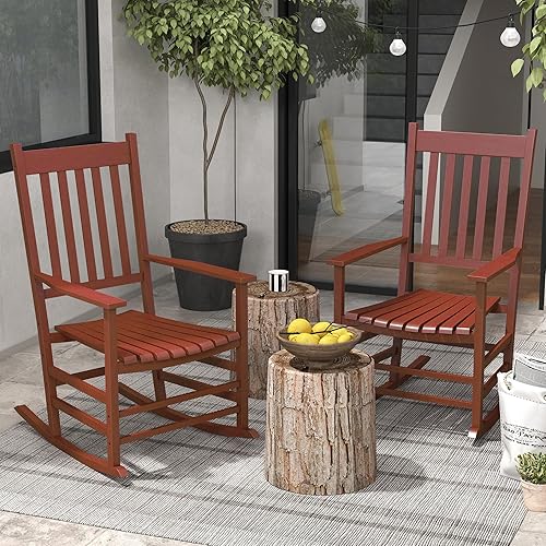 Miniatura 2 de Outsunny Juego de sillas mecedoras para exteriores de 2 piezas, silla mecedora de patio con curvas suaves, balancines de madera de alta densidad