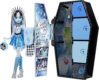 Monster High Doll and Fashion Set, Frankie Stein, Skulltimate Secrets: Fearidescent Series, Dress-Up Locker with 19+ Surprises, HNF75