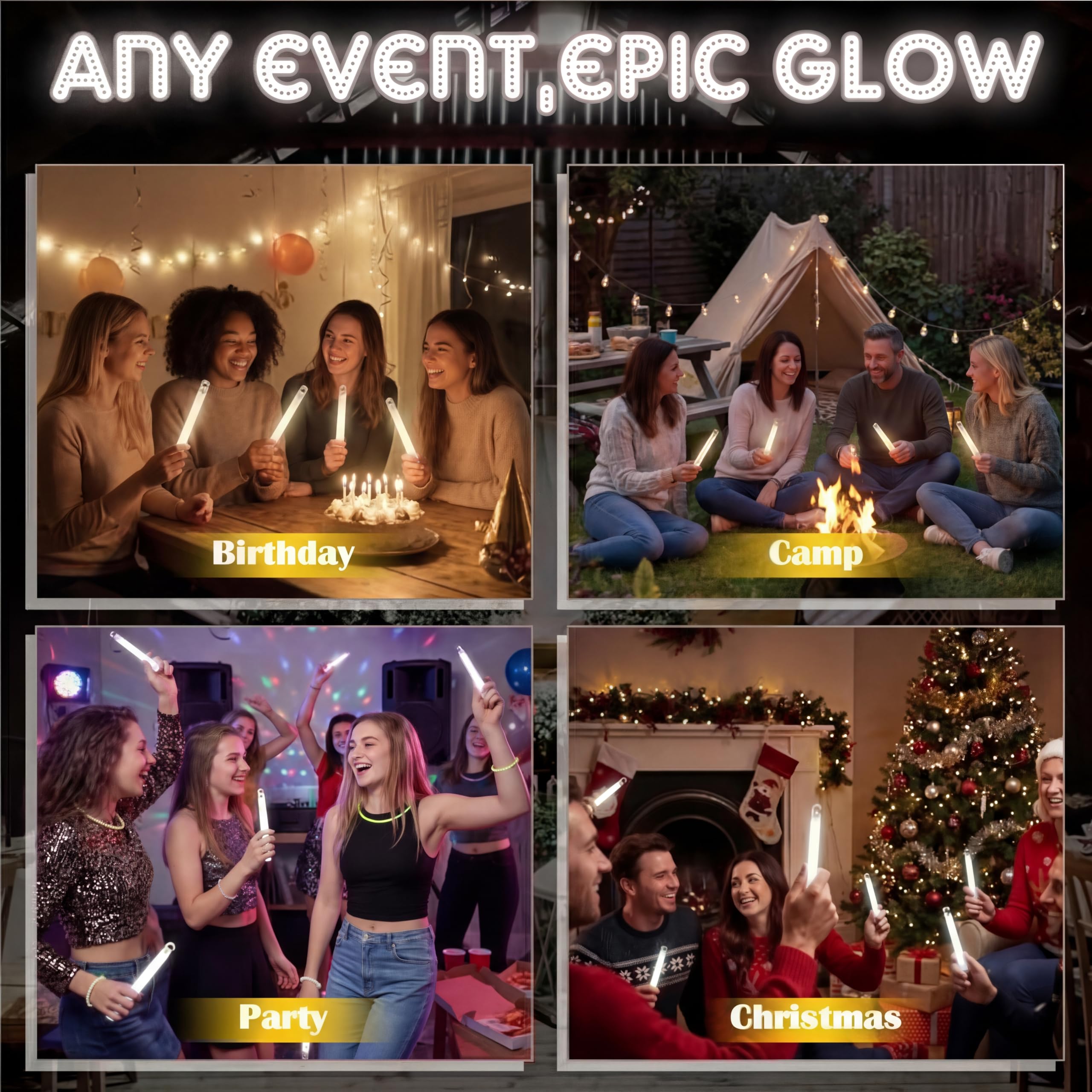 LEIFIDE 150 barras luminosas de 6 pulgadas a granel de color blanco brillante para fiestas de boda y actividades