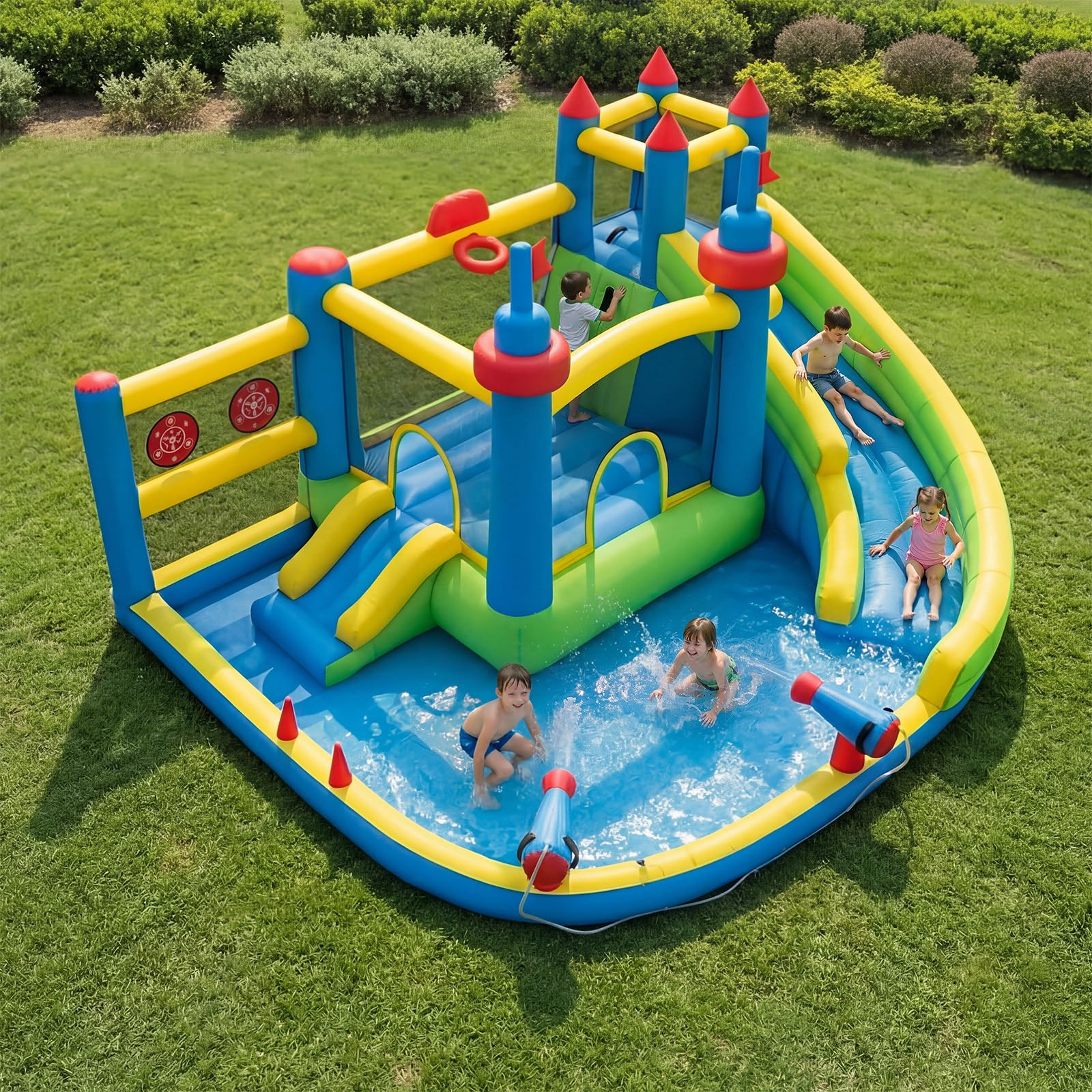 SunSwell Inflatable Water Slide for Kids Backyard with 450W Blower, Jumping Castle with Water Slide, Water Park Bounce House for Indoor and Outdoor Activities