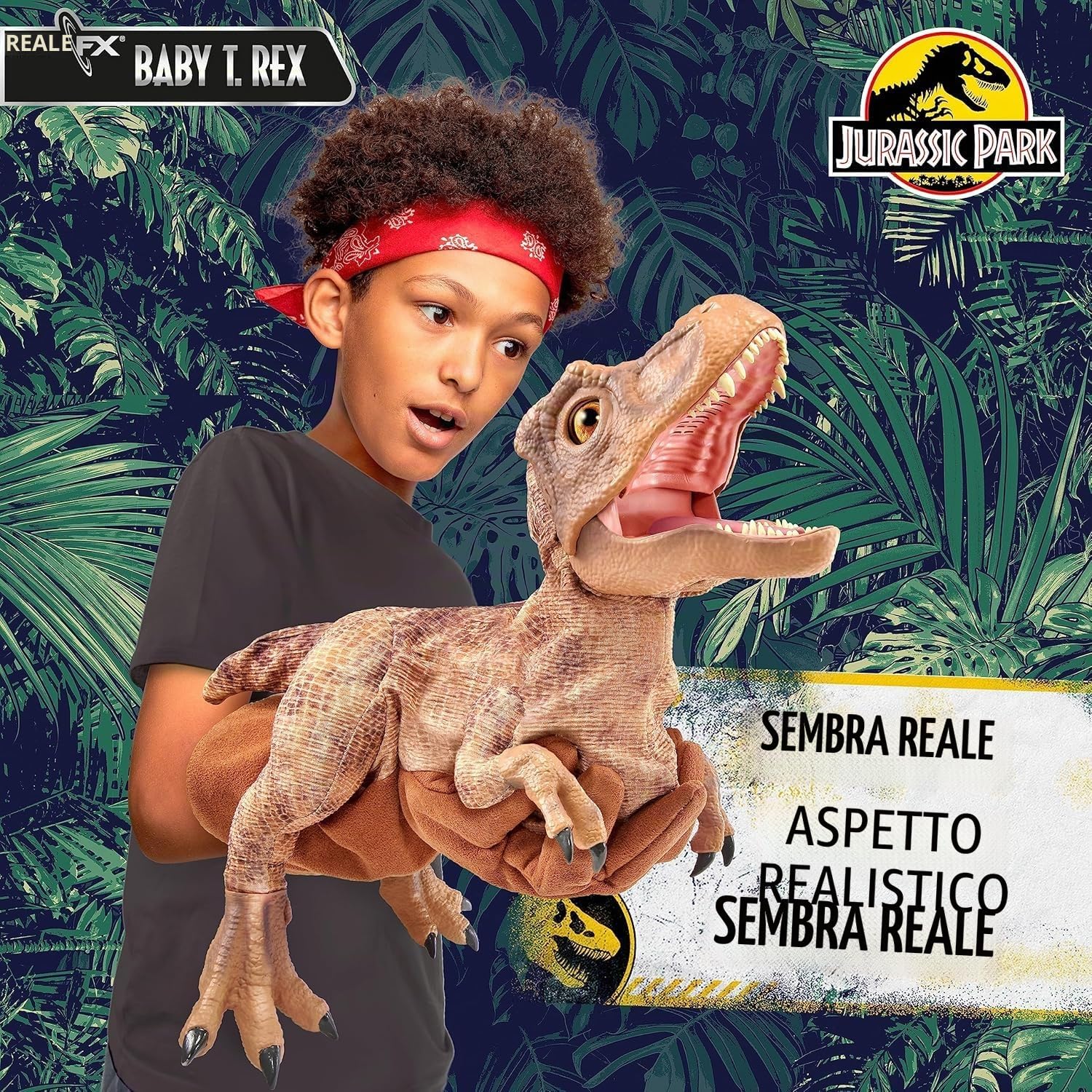 WOW! STUFF Jurassic Park Real FX Baby T.REX Dinosaur, edizione speciale, giocattolo animatronico iperrealistico, realistico, realistico, con suoni reali del film, regalo ufficiale Jurassic World,