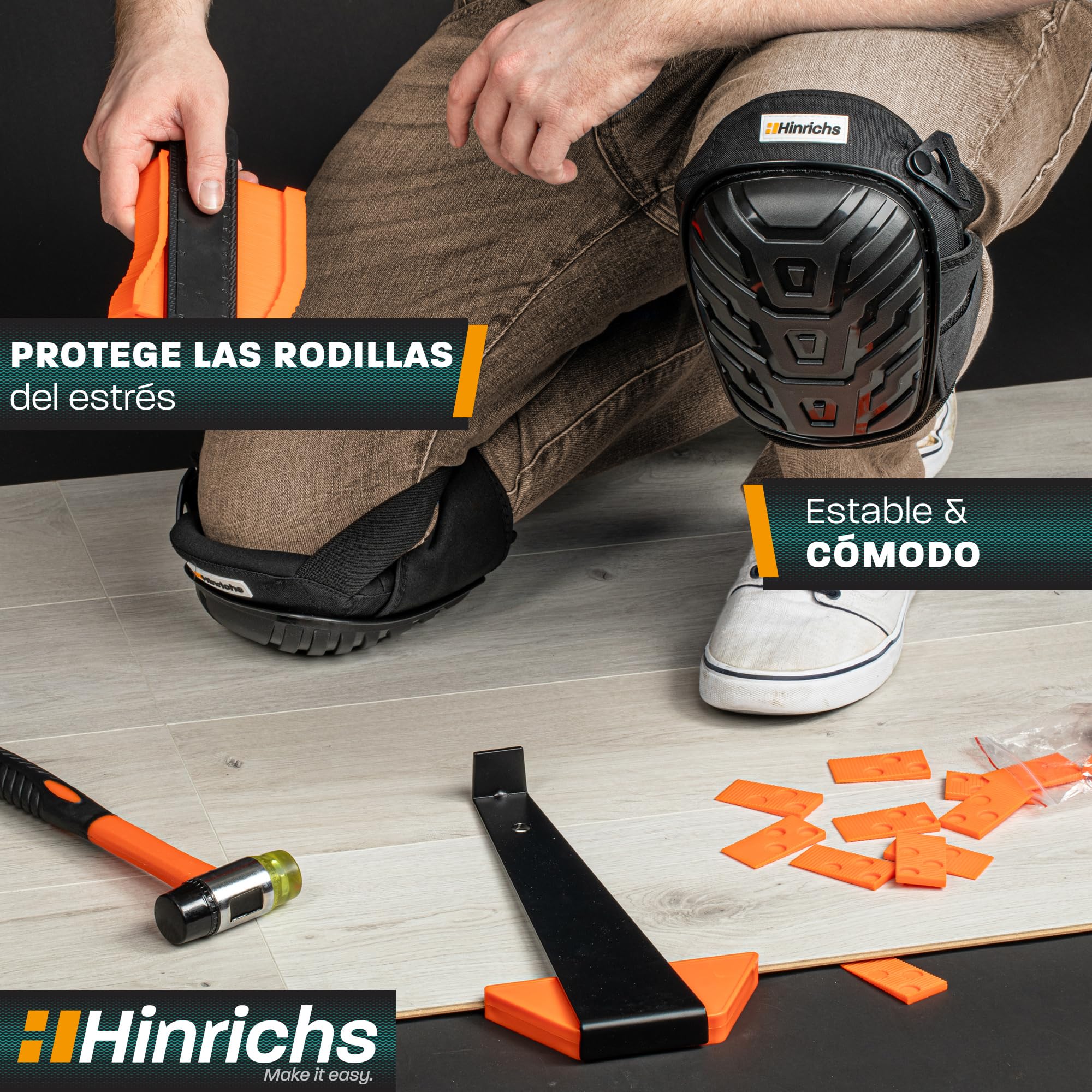 Hinrichs Rodilleras Profesionales Trabajo - Rodilleras de Trabajo - Rodilleras de Trabajo Alicatadores - Rodilleras ajustables para Artesanos, Soladores, Jardinería - Rodilleras protectoras Trabajo