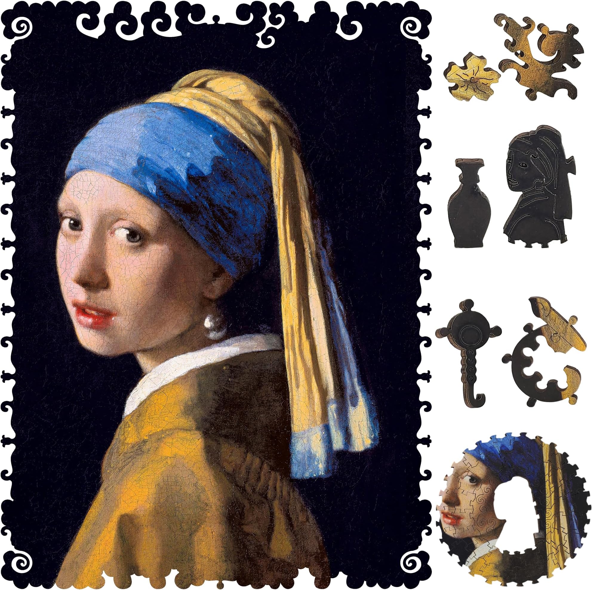 FoxSmartBox Wooden Jigsaw Puzzle for Adults - Uniquely Shaped Pieces - Made in The USA - 220 Pieces - Girl with a Pearl Earring
