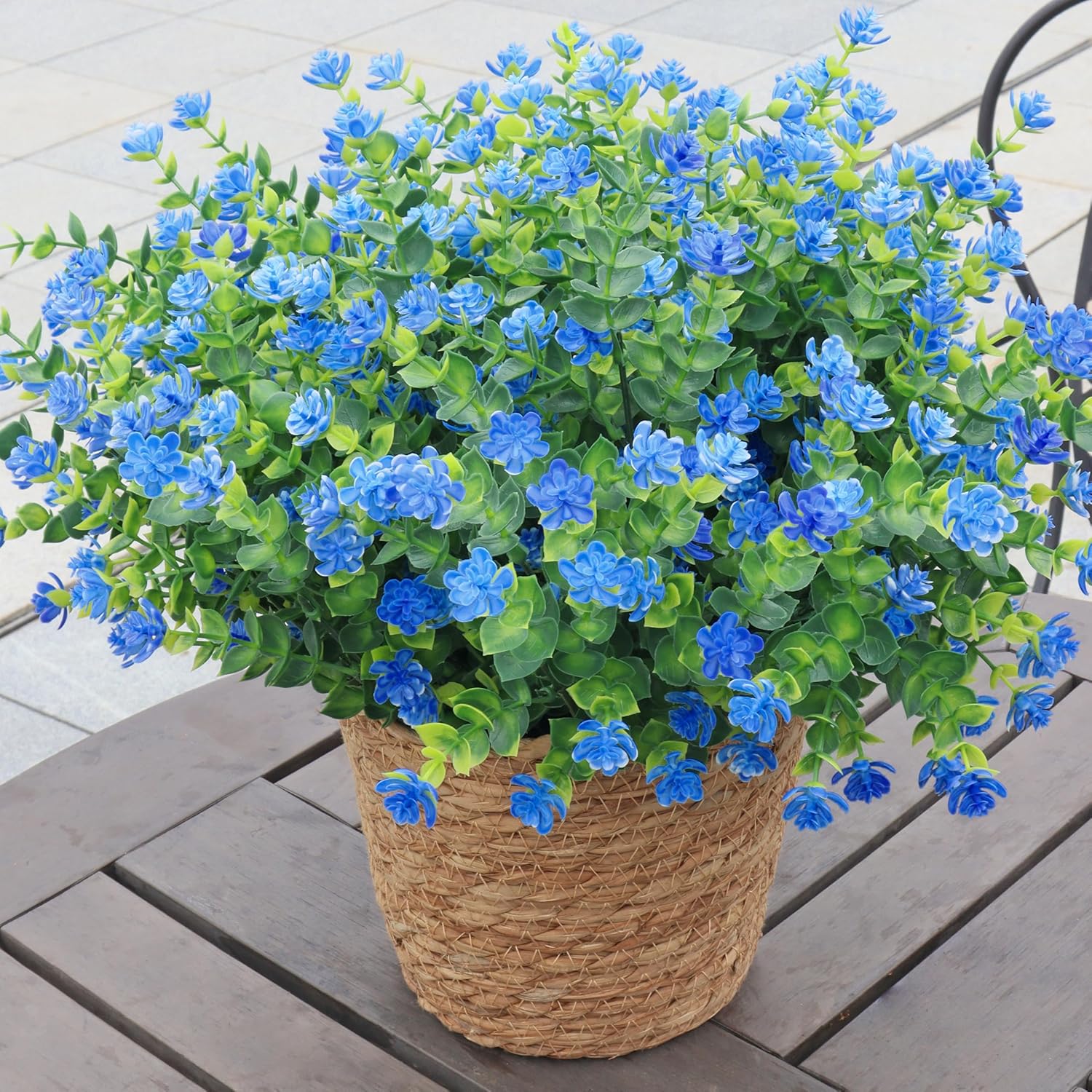 BCBLF Artificial Flowers for Outdoors, 12 Bundles UV Resistant Realistic Faux Plants for Outside Porch Planter, Spring Summer Home Garden Decoration, Blue
