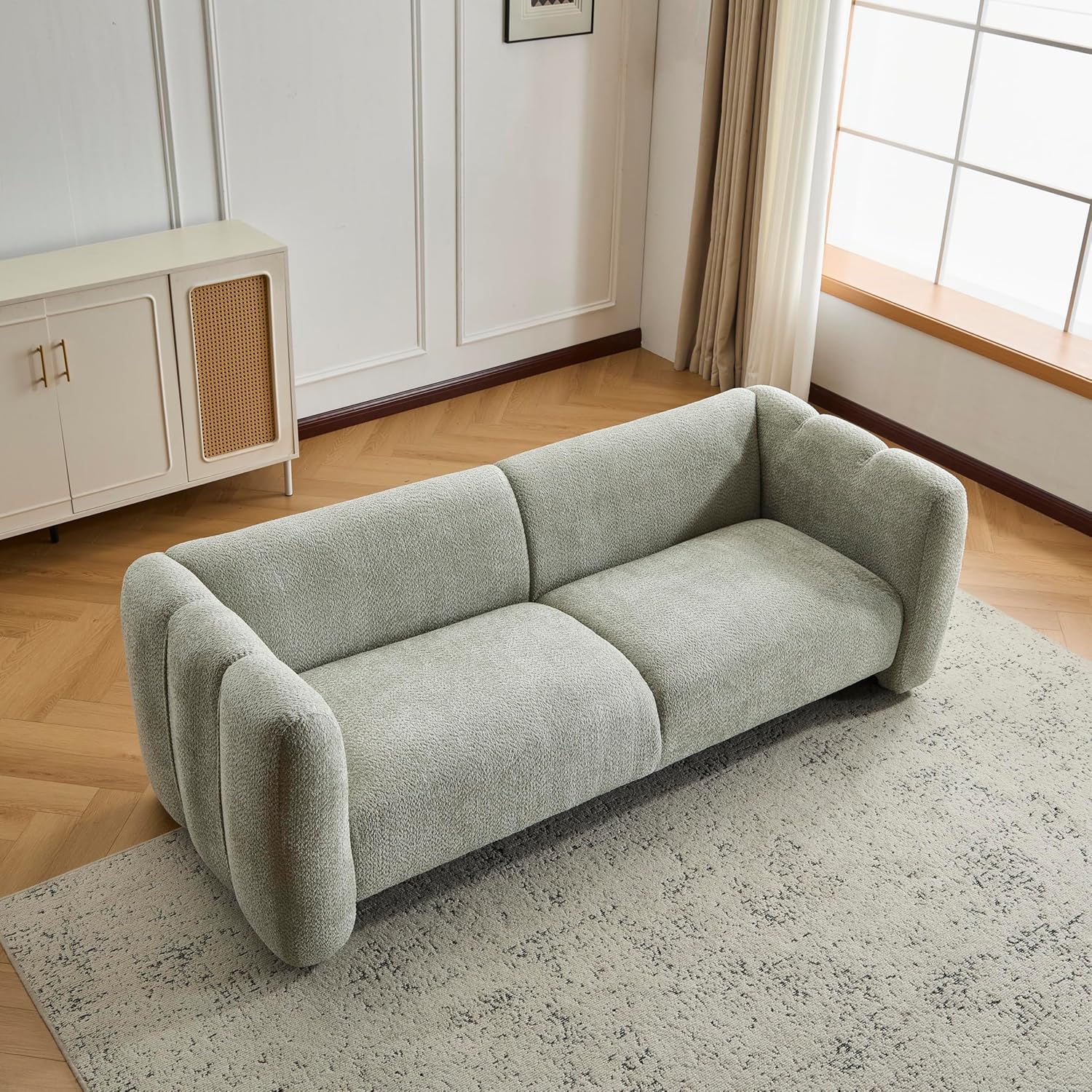 Christopher Knight Home Ahri 83'' Wood Frame Lounge Sofa Couch with Wave Design, Soft Seating 3-Seater Sofa with Armrests, Comfy Chenille Upholstered Home Sofa for Living Room, Light Green