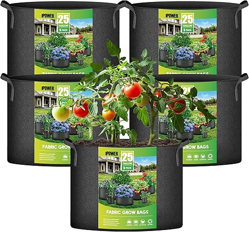 Vista 17 de iPower Grow Bags – Contenedor con aireación de tela no tejida gruesa, con asas de correa para plantas y macetas de jardín. Beige Bronceado