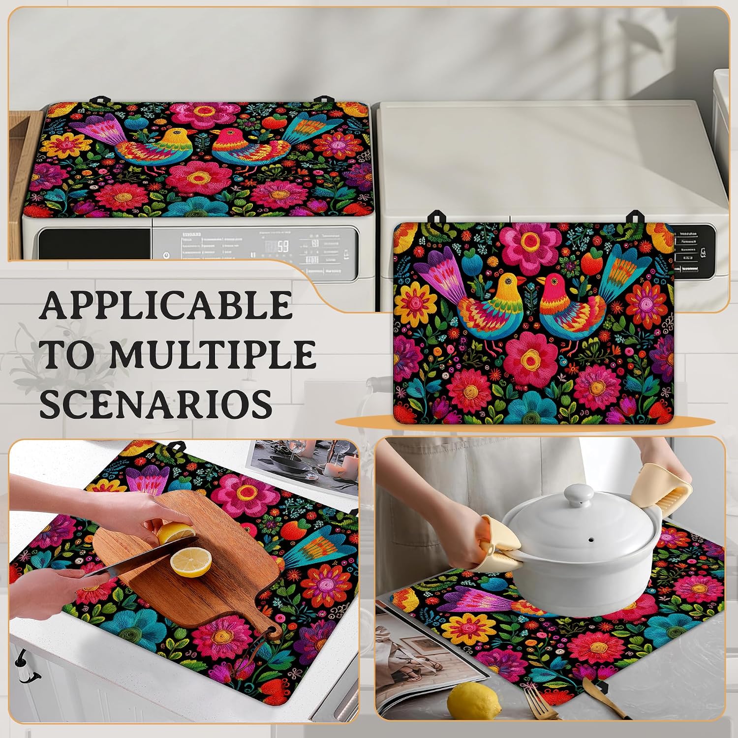 Electric Stove Top Cover, Bird Mexican Floral Stove Top Covers for Electric Stove, 28"x20" Heat Resist Kitchen Glass Stove Mat Decor Cooktop Ceramic Mat Gas Stove Pad