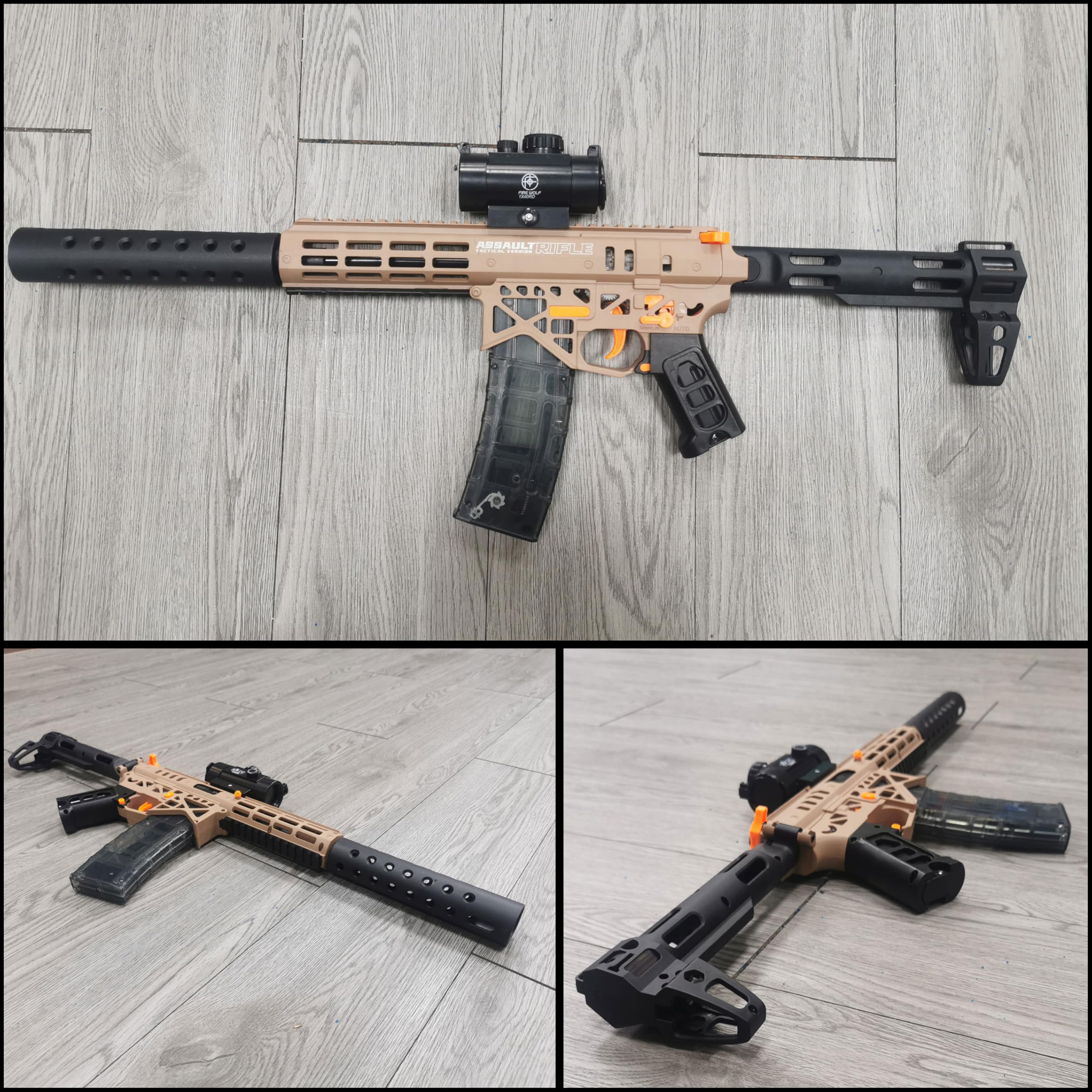 Gel Blaster Gun MK7 – Pistolet à Bille Eau Electrique Automatique – Accessoires & Lunettes – Watersoft Puissant Fusil Arme Mitraillette - Adulte Gelfire Water Gun (Marron)