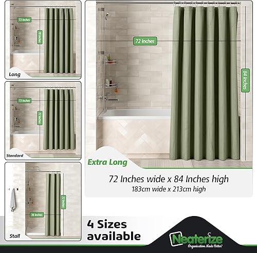 Vista 37 de NEATERIZE Cortinas de Baño Elegantes - Cortina de ducha verde salvia estilo hotel para baño con diseño de gofre, 36 x 72 pulgadas, cortina de ducha