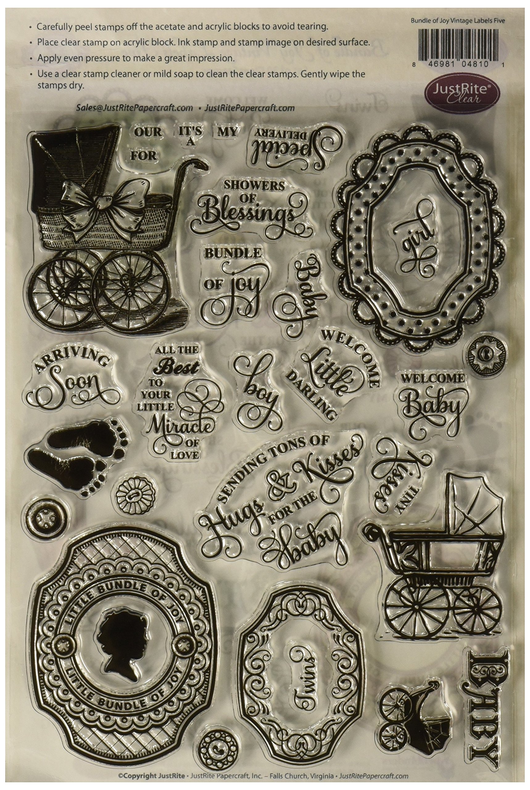 JustRite Papercraft timbro chiaro Set 6 "X 8"-fascio di gioia Vintage etichette 30pc cinque