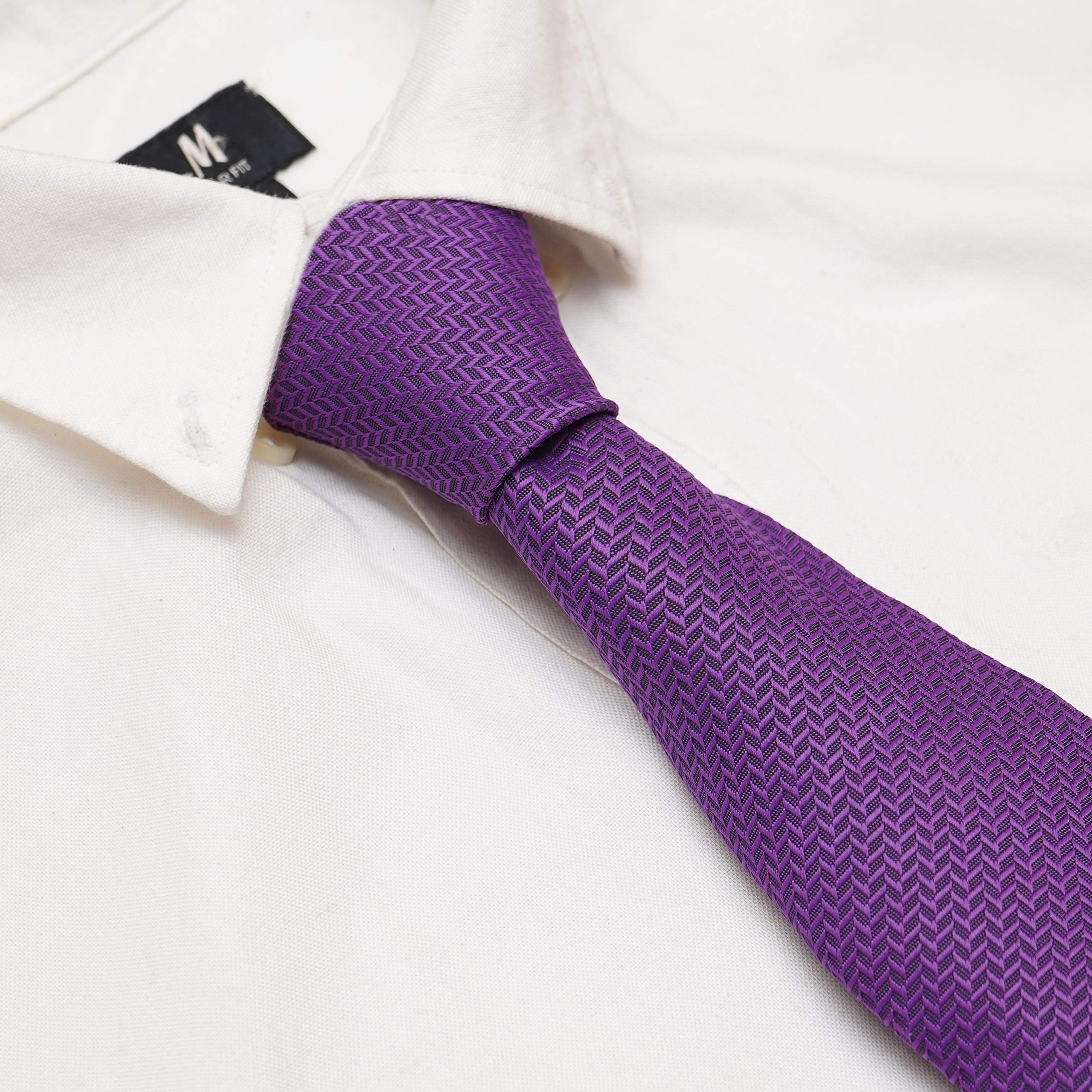 RIZORO Tie for Men – Self Silk Neck Ties Set with Cufflinks Flower Pin, Pocket Square & Black Gift Box, Combo Necktie Sets for Office Wear, Formal Suits & Weddings (Purple, SIDIPLRX) 2