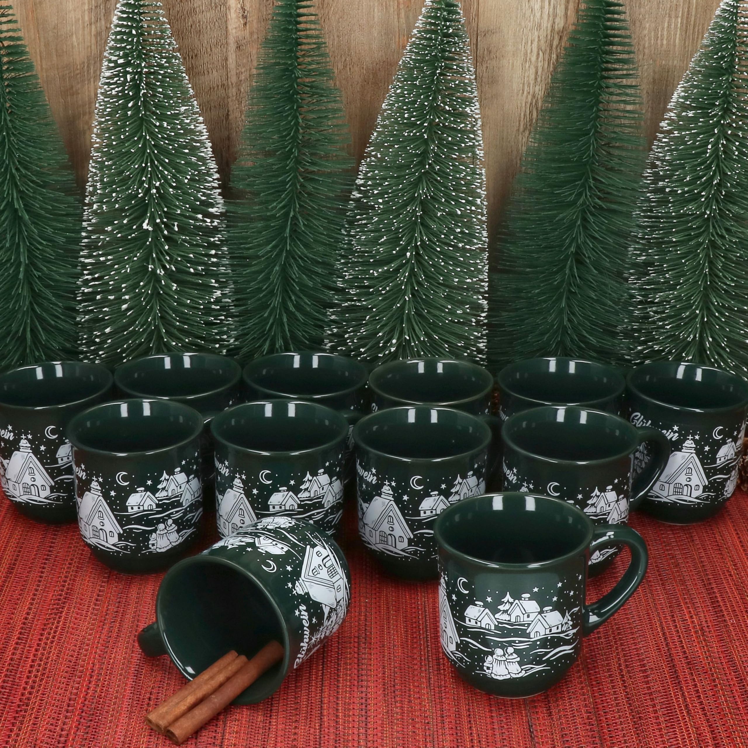 MamboCat Set di 12 tazze per vin brulé, 0,2 l, verde, paesaggio natalizio, classiche, in ceramica, calibrate, ideali per il mercatino di Natale